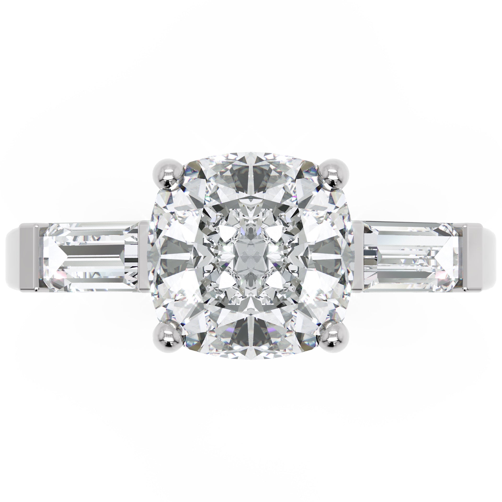 Inel de Logodnă Genovese din Aur 14k cu Trei Moissanite de 1.9 ct din 14k Aur Alb - Castelo.ro
