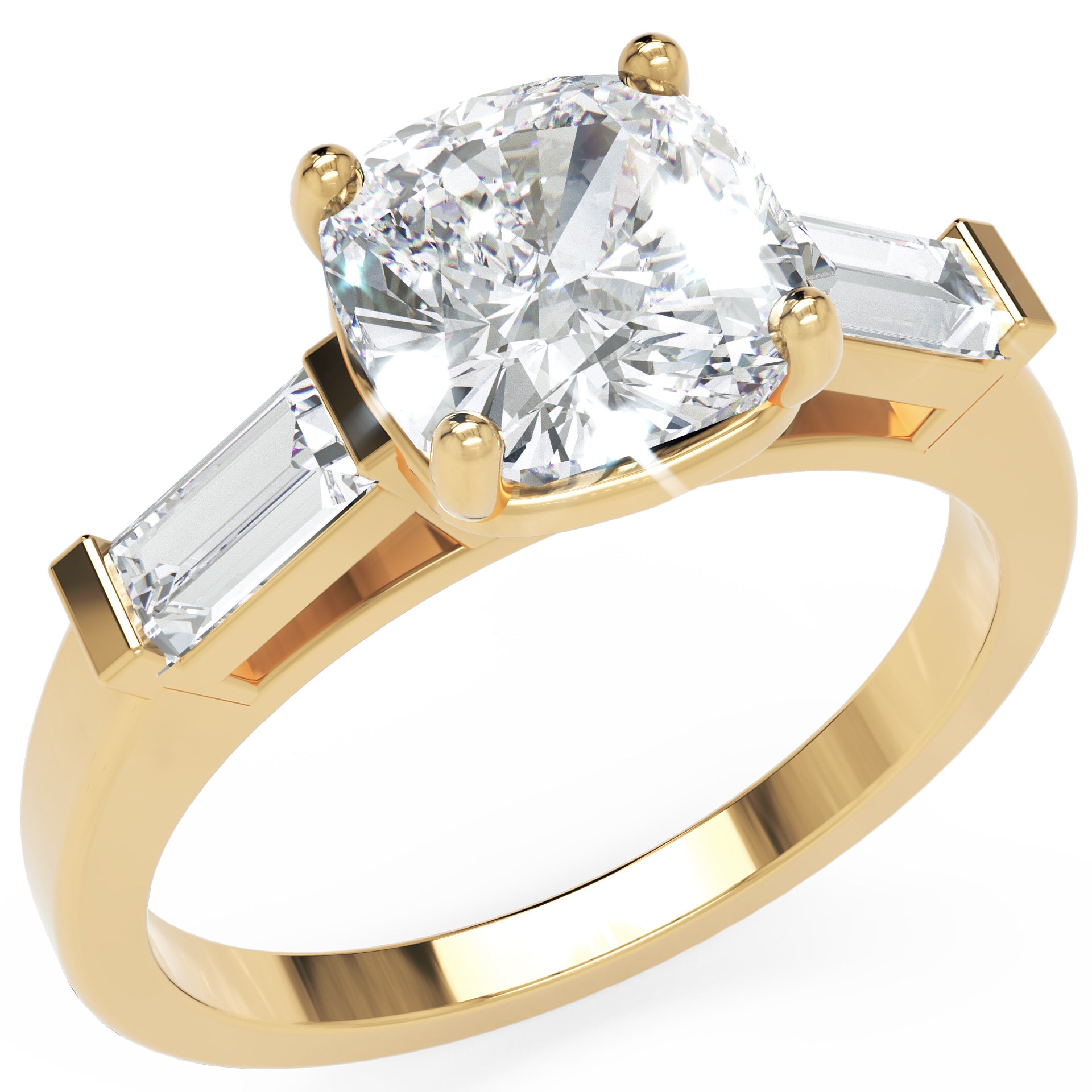 Inel de Logodnă Genovese din Aur 14k cu Trei Moissanite de 1.9 ct din 14k Aur Galben - Castelo.ro