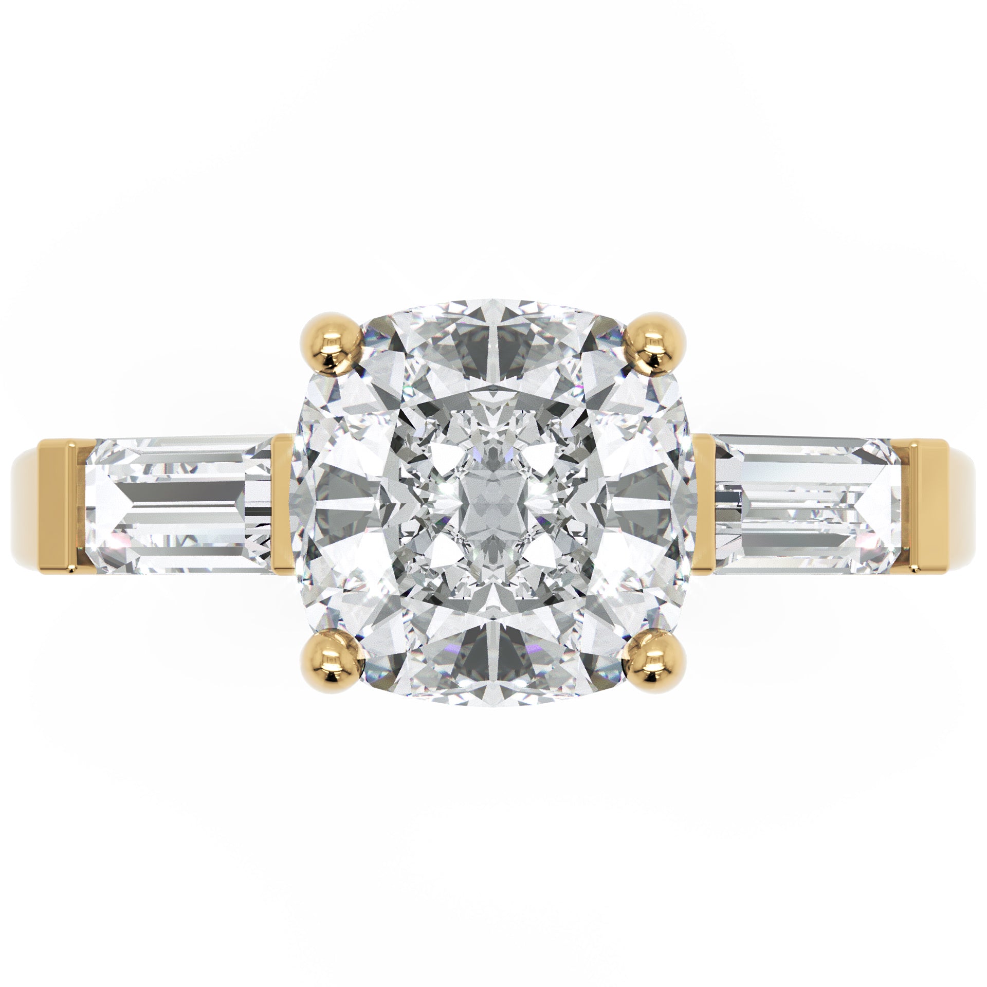 Inel de Logodnă Genovese din Aur 14k cu Trei Moissanite de 1.9 ct din 14k Aur Galben - Castelo.ro
