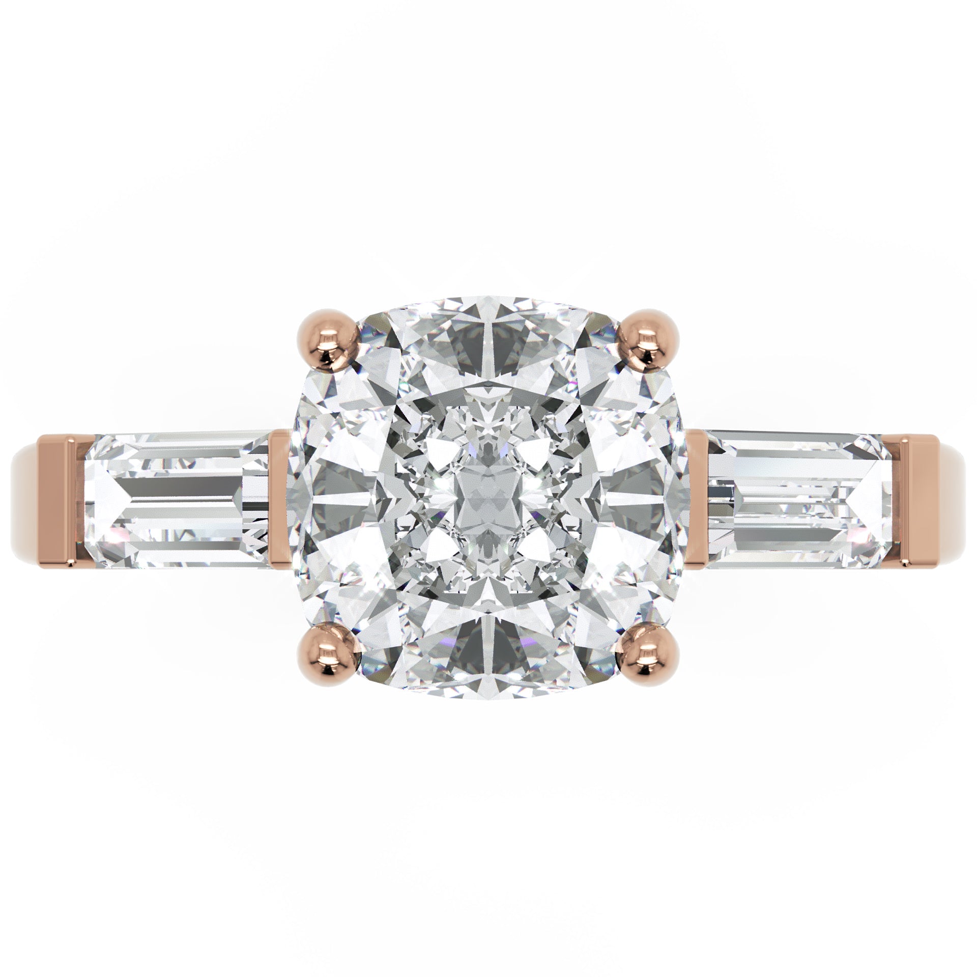 Inel de Logodnă Genovese din Aur 14k cu Trei Moissanite de 1.9 ct din 14k Aur Roz - Castelo.ro