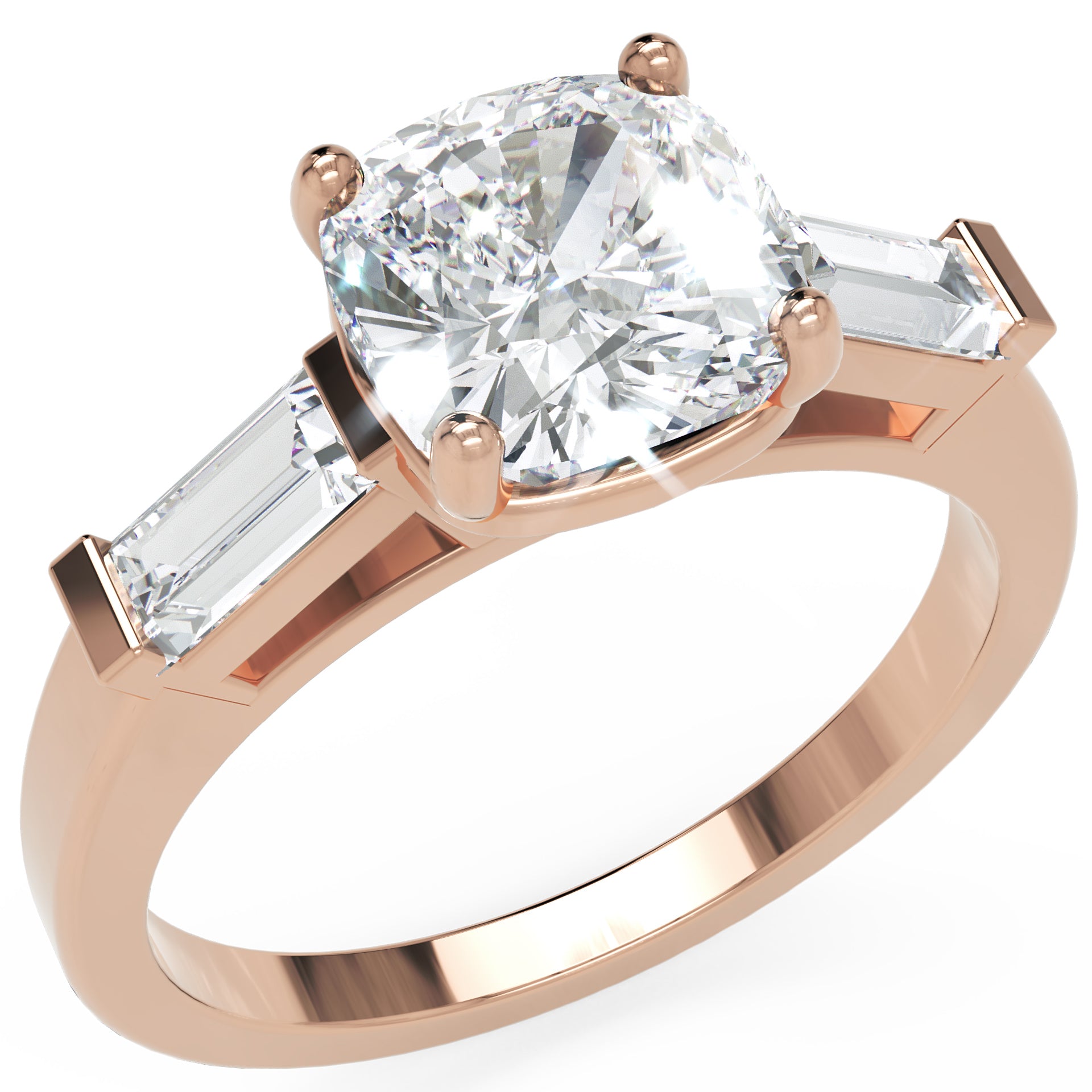 Inel de Logodnă Genovese din Aur 14k cu Trei Moissanite de 1.9 ct din 14k Aur Roz - Castelo.ro