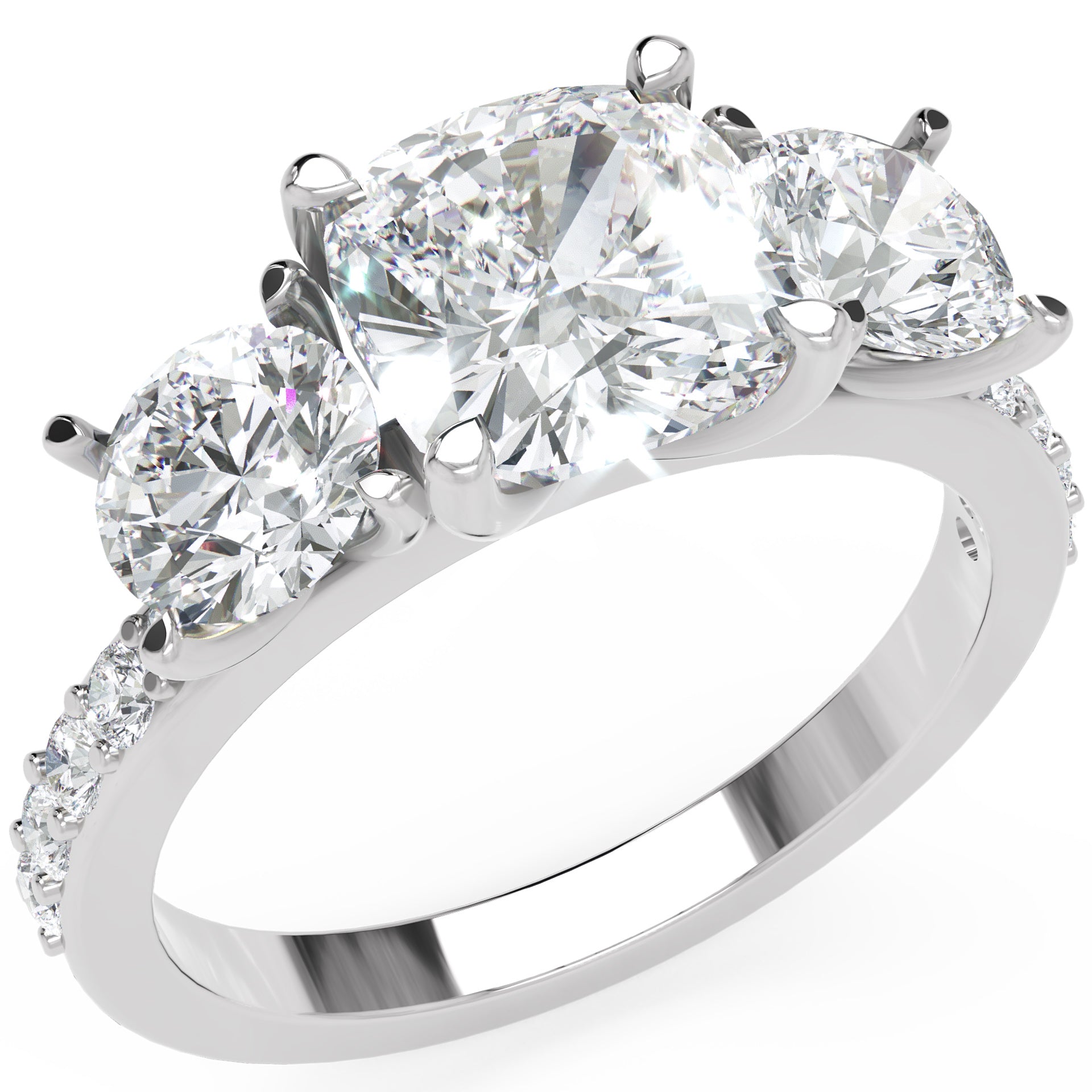 Inel de Logodnă Grand Prix din Aur 14k cu Trei Moissanite de 2.6 ct din 14k Aur Alb - Castelo.ro