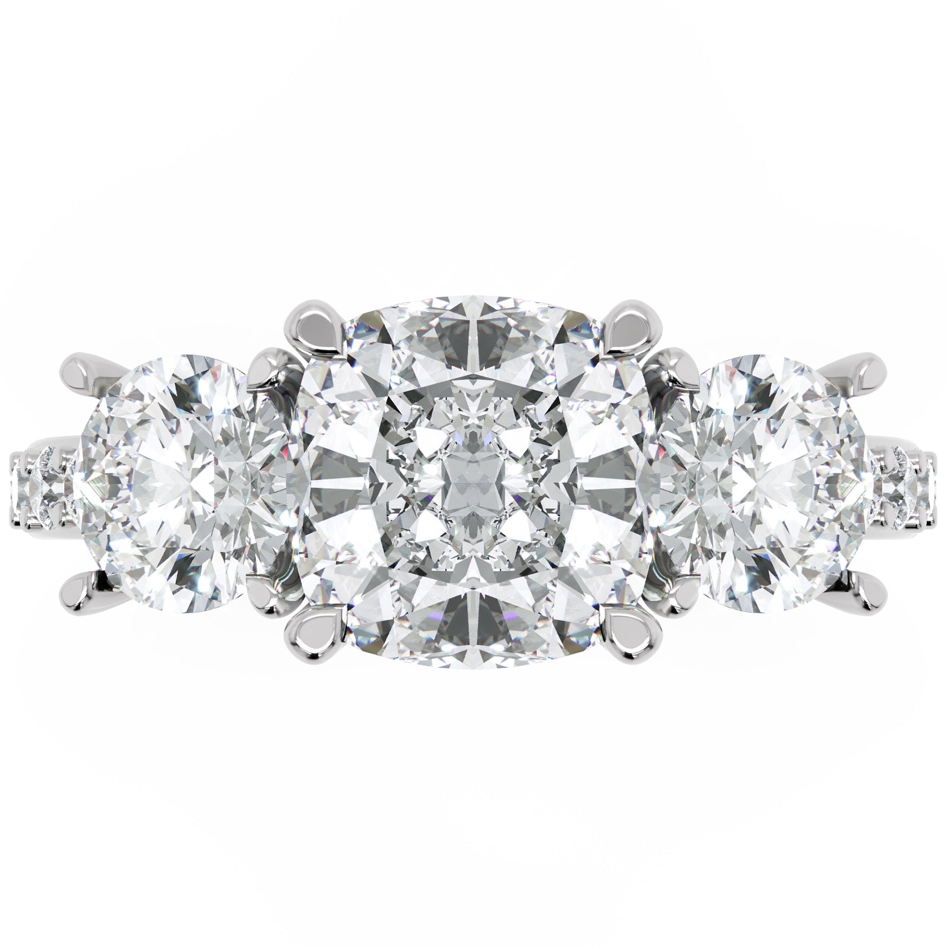 Inel de Logodnă Grand Prix din Aur 14k cu Trei Moissanite de 2.6 ct din 14k Aur Alb - Castelo.ro