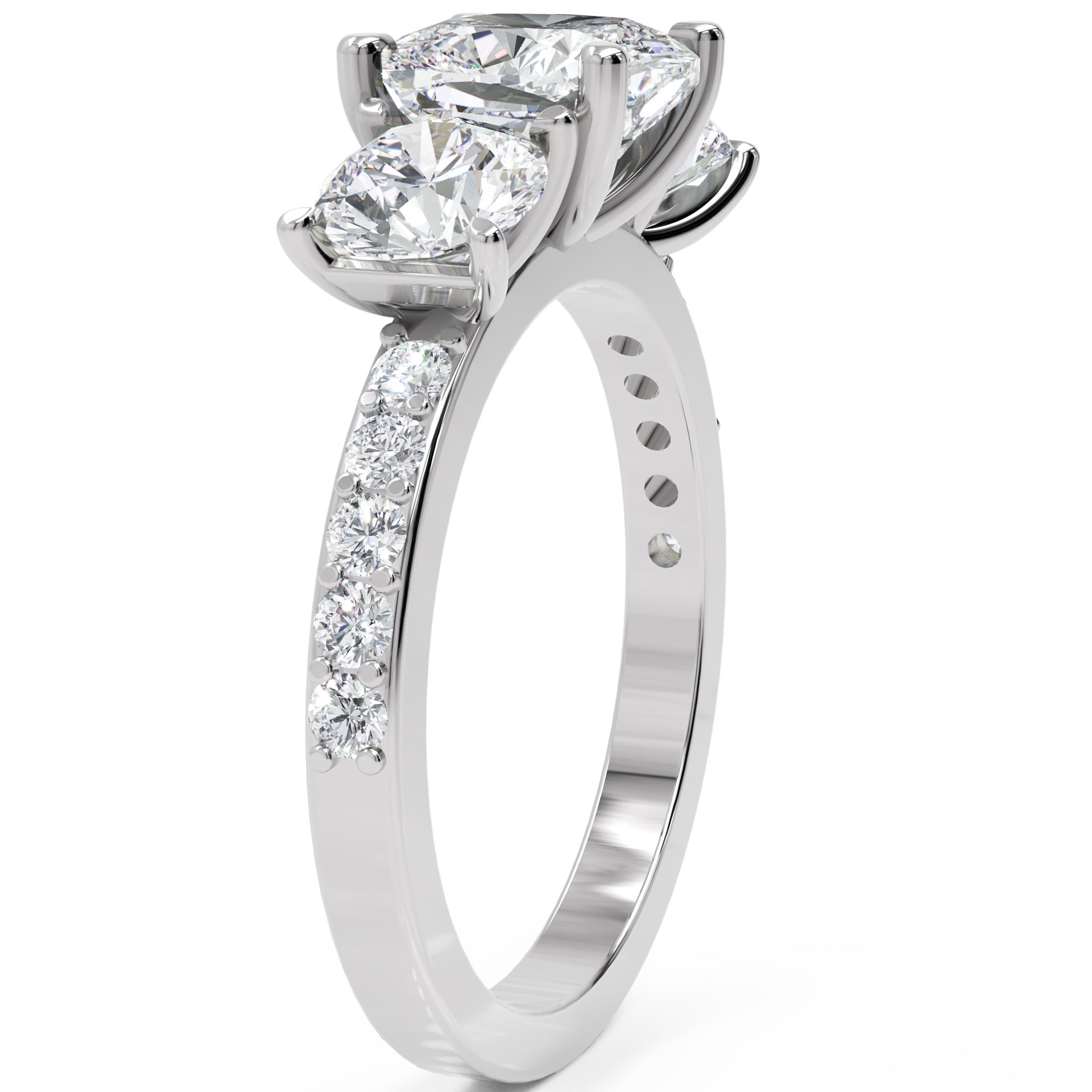 Inel de Logodnă Grand Prix din Aur 14k cu Trei Moissanite de 2.6 ct din 14k Aur Alb - Castelo.ro