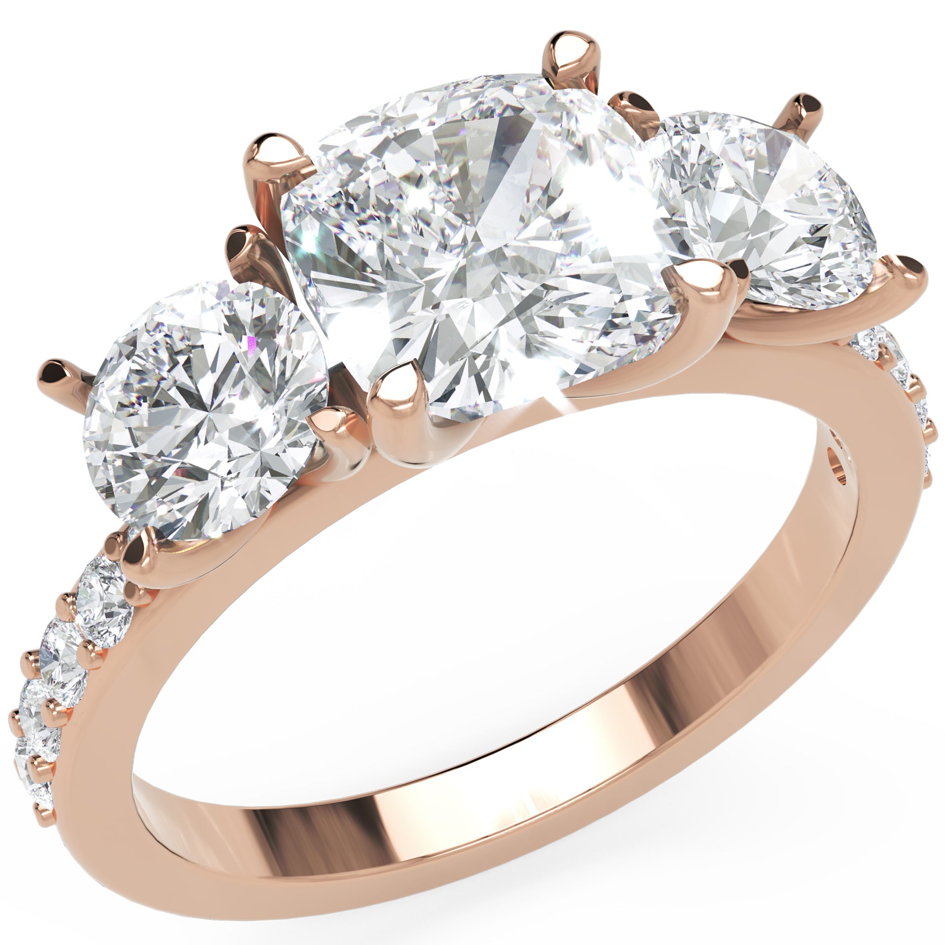 Inel de Logodnă Grand Prix din Aur 14k cu Trei Moissanite de 2.6 ct din 14k Aur Roz - Castelo.ro