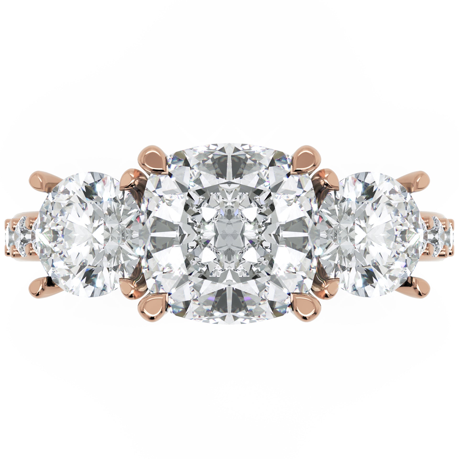 Inel de Logodnă Grand Prix din Aur 14k cu Trei Moissanite de 2.6 ct din 14k Aur Roz - Castelo.ro