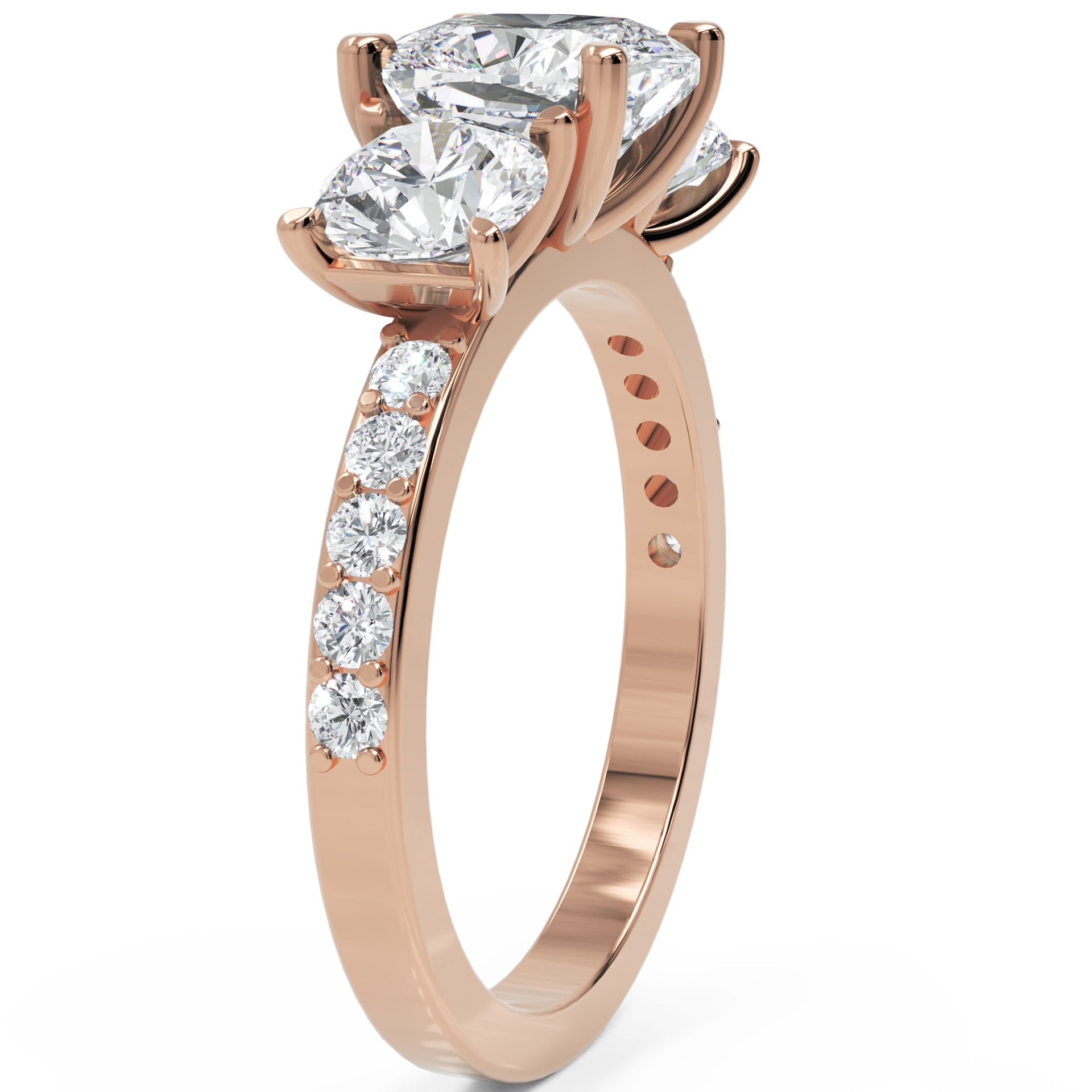Inel de Logodnă Grand Prix din Aur 14k cu Trei Moissanite de 2.6 ct din 14k Aur Roz - Castelo.ro