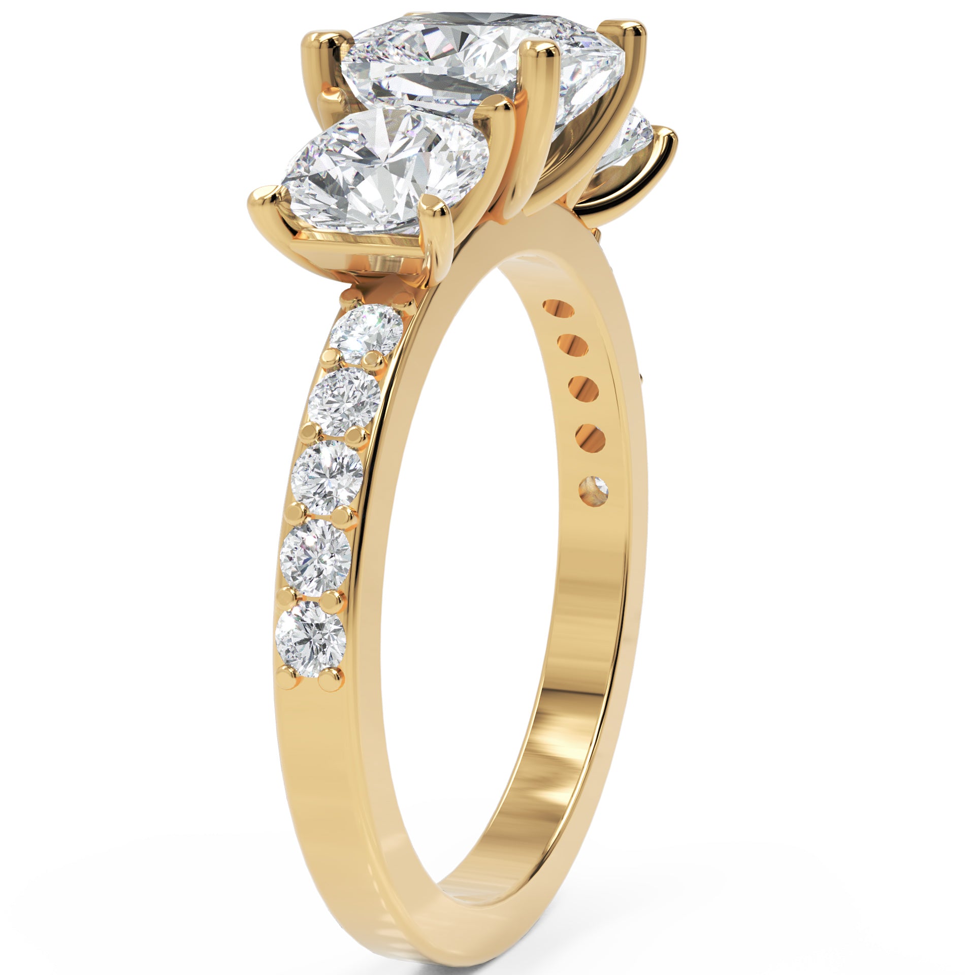 Inel de Logodnă Grand Prix din Aur 14k cu Trei Moissanite de 2.6 ct din 14k Aur Galben - Castelo.ro