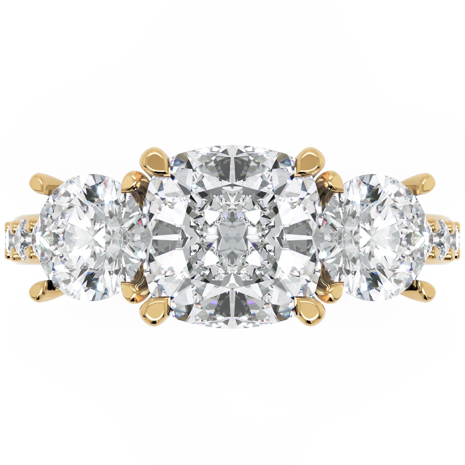 Inel de Logodnă Grand Prix din Aur 14k cu Trei Moissanite de 2.6 ct din 14k Aur Galben - Castelo.ro