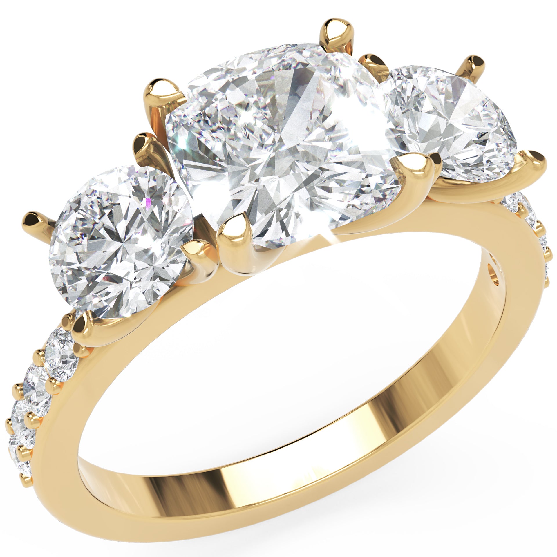 Inel de Logodnă Grand Prix din Aur 14k cu Trei Moissanite de 2.6 ct din 14k Aur Galben - Castelo.ro