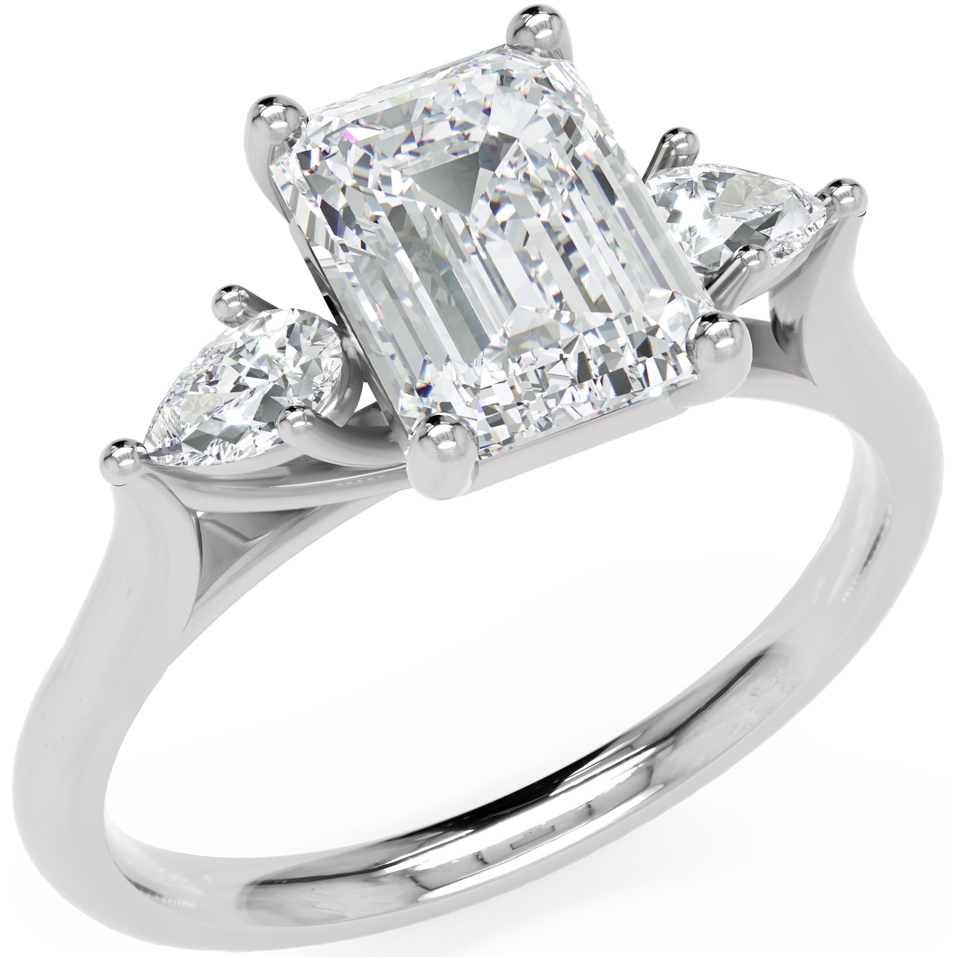 Inel de Logodnă Emerald &amp; Pear cu Trei Moissanite de 1.6 ct din Platina - Castelo.ro