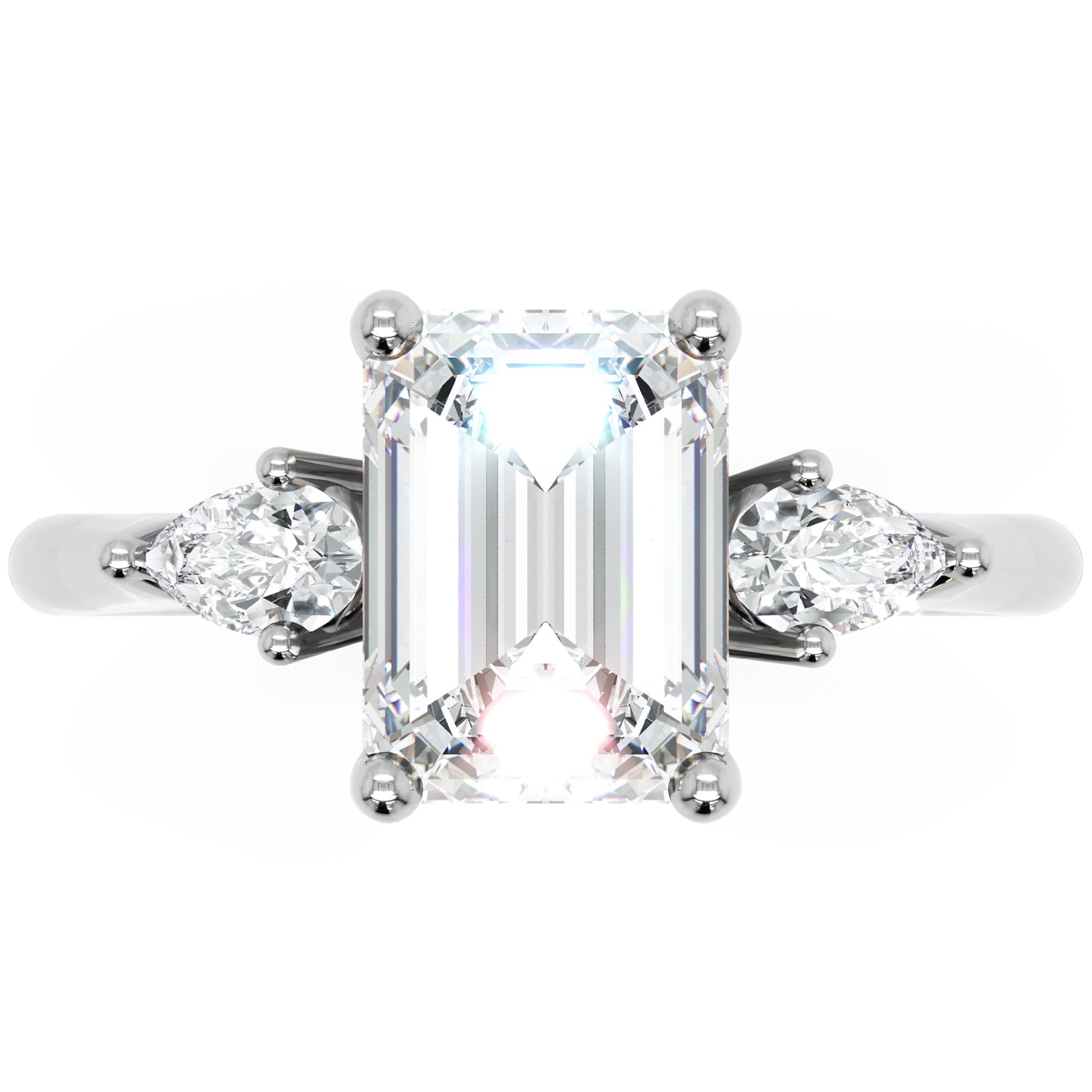 Inel de Logodnă Emerald &amp; Pear cu Trei Moissanite de 1.6 ct din Platina - Castelo.ro