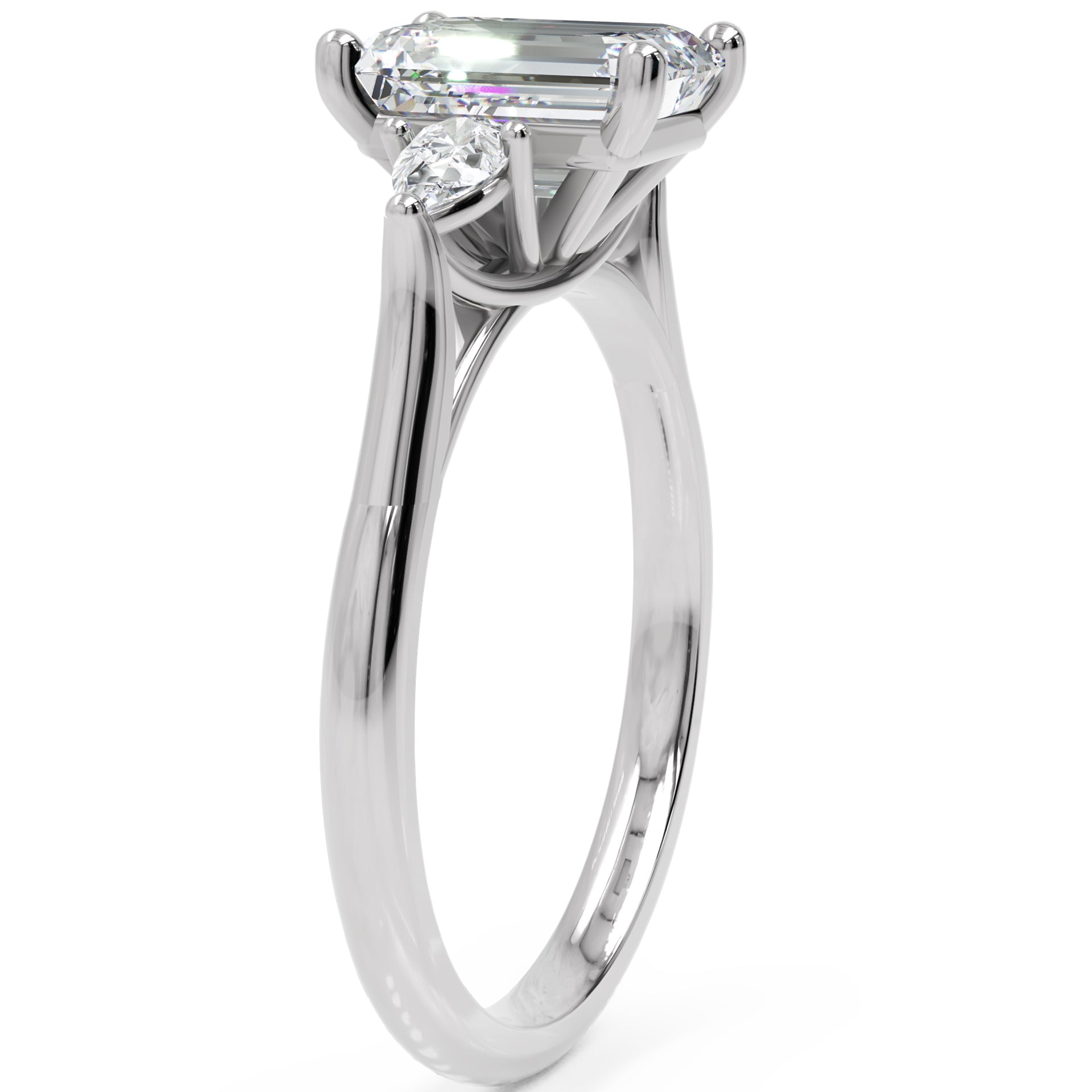 Inel de Logodnă Emerald &amp; Pear cu Trei Moissanite de 1.6 ct din Platina - Castelo.ro