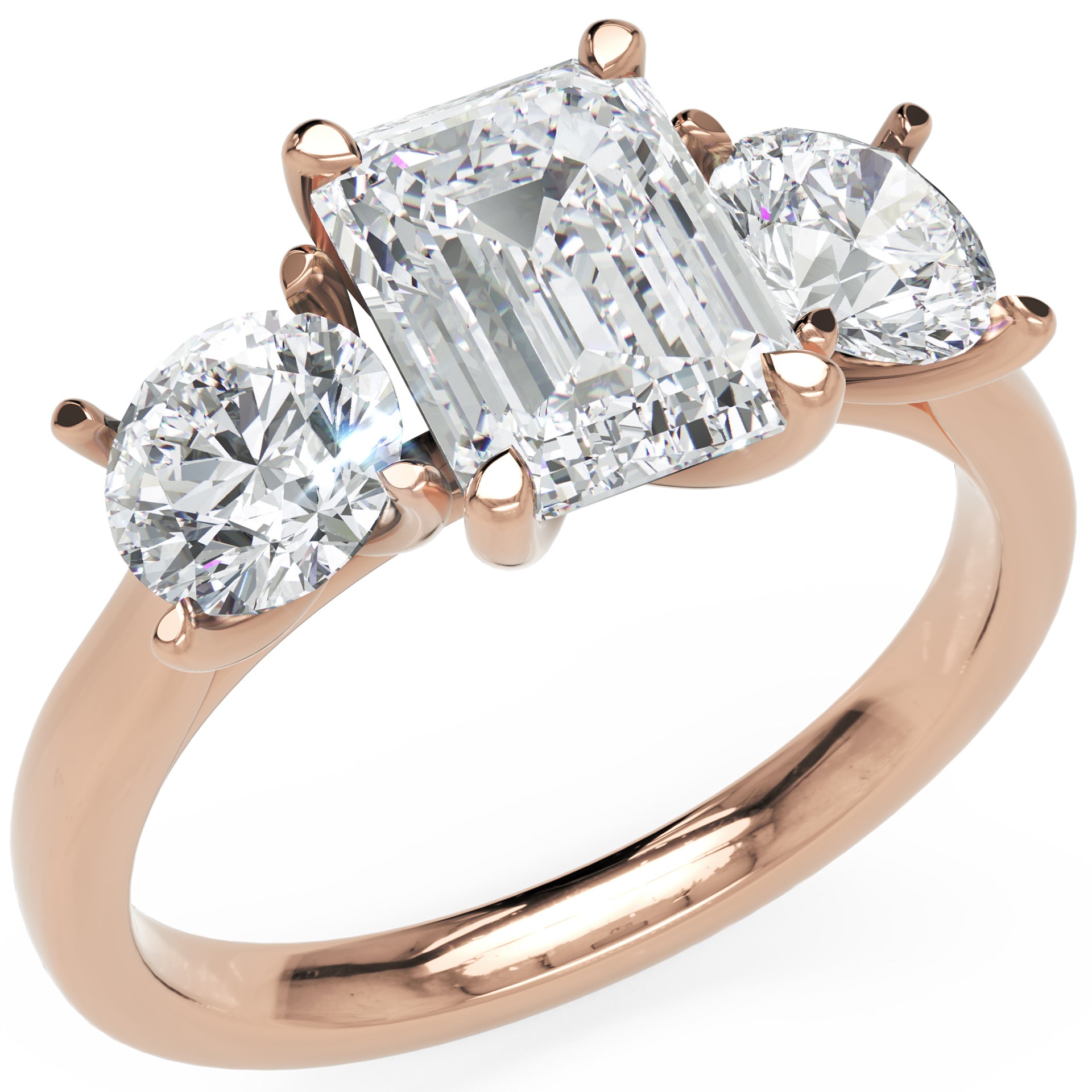 Inel de Logodnă Via di Emeralde cu Trei Moissanite de 2.4 ct din 18k Aur Roz - Castelo.ro