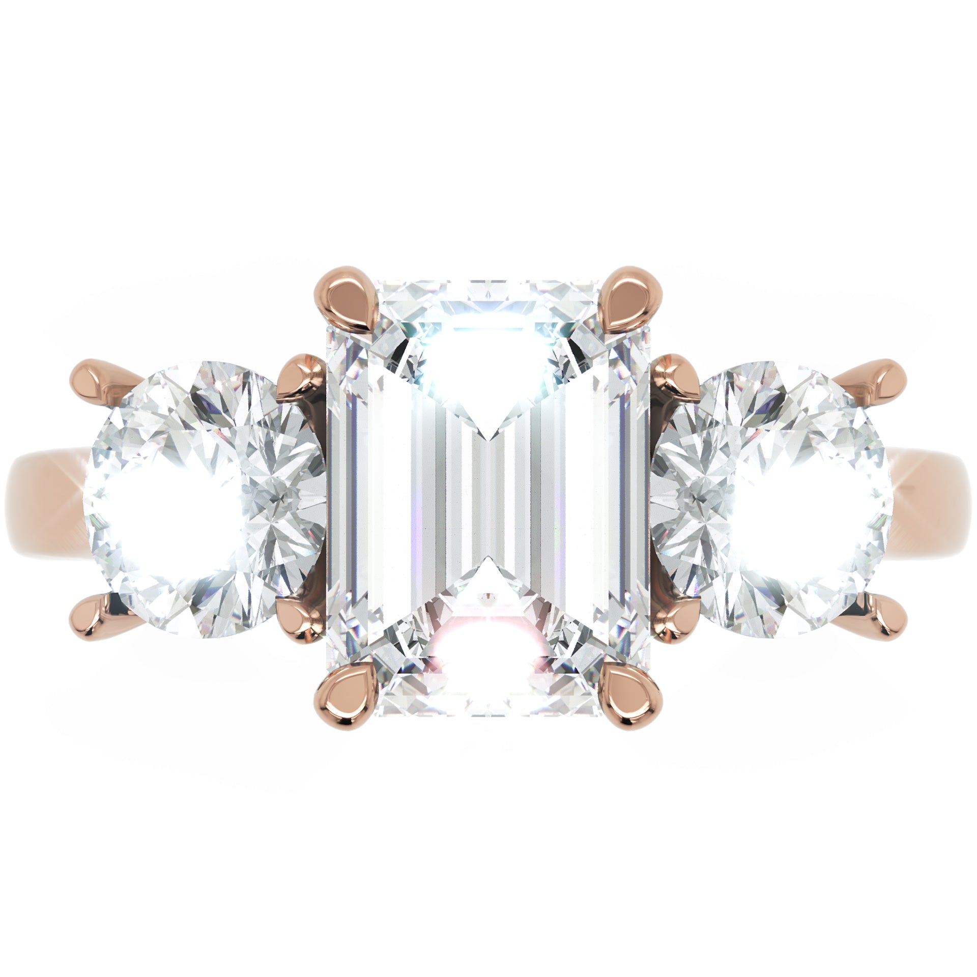 Inel de Logodnă Via di Emeralde cu Trei Moissanite de 2.4 ct din 18k Aur Roz - Castelo.ro