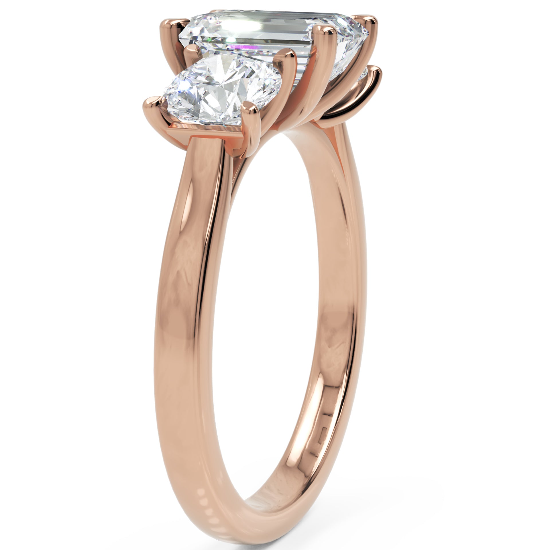 Inel de Logodnă Via di Emeralde cu Trei Moissanite de 2.4 ct din 18k Aur Roz - Castelo.ro