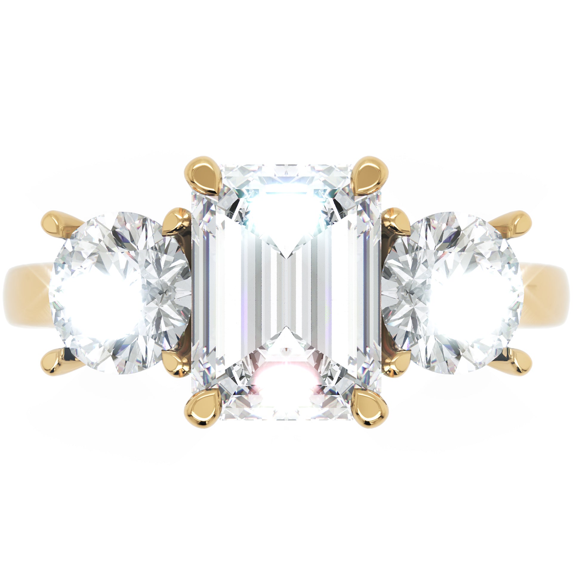 Inel de Logodnă Via di Emeralde cu Trei Moissanite de 2.4 ct din 18k Aur Galben - Castelo.ro