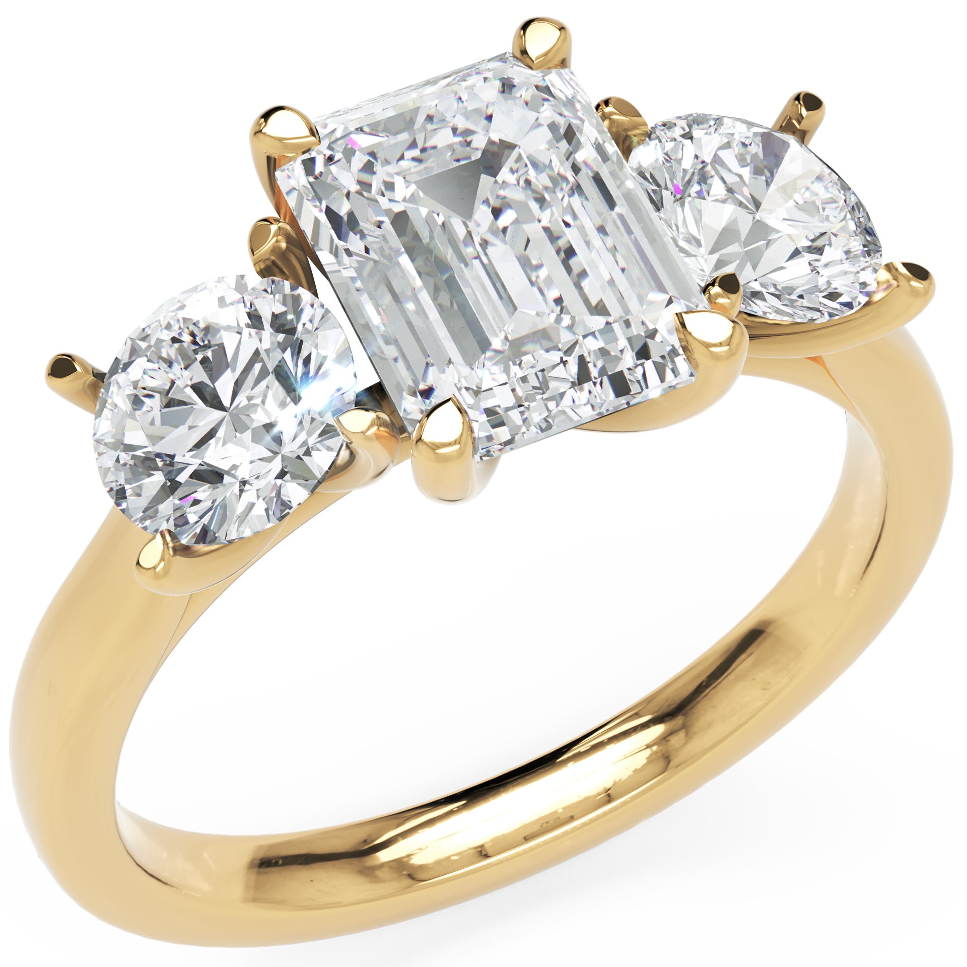 Inel de Logodnă Via di Emeralde cu Trei Moissanite de 2.4 ct din 18k Aur Galben - Castelo.ro