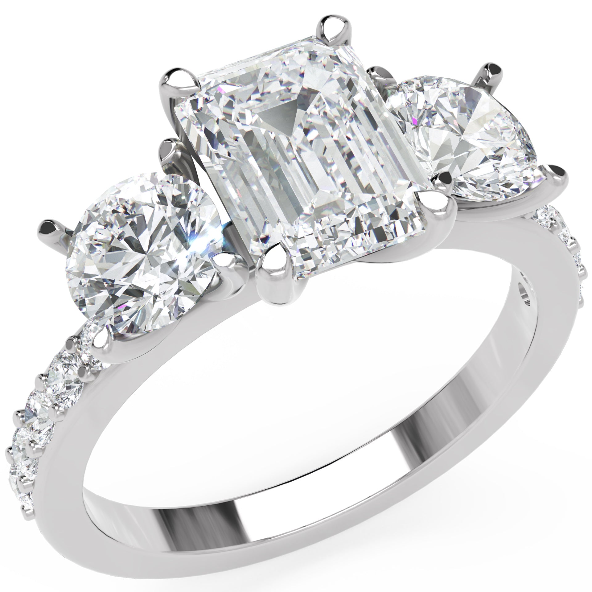 Inel de Logodnă Monaco L'Emeralde din Aur 14k cu Trei Moissanite de 2.6 ct din 14k Aur Alb - Castelo.ro