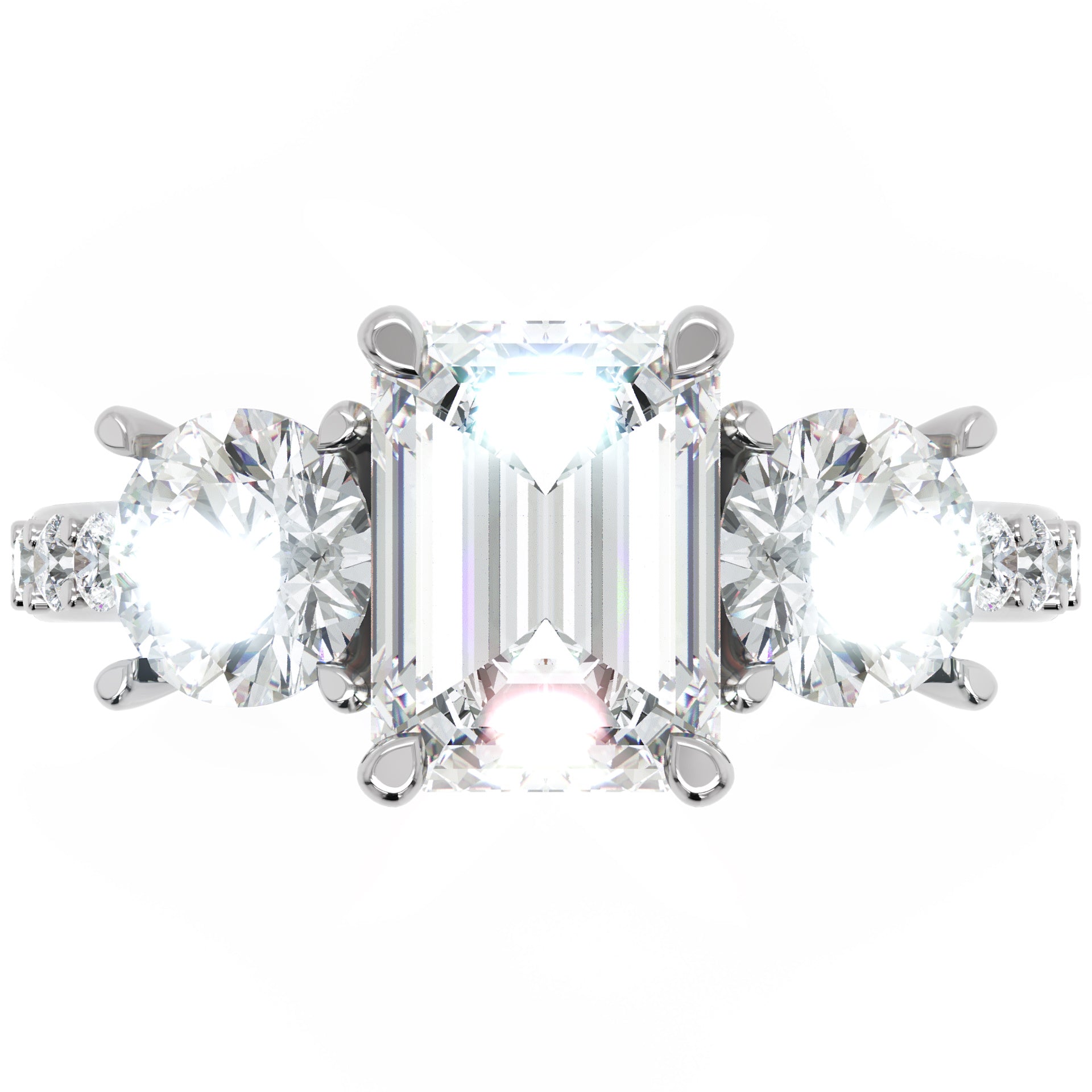 Inel de Logodnă Monaco L'Emeralde din Aur 14k cu Trei Moissanite de 2.6 ct din 14k Aur Alb - Castelo.ro
