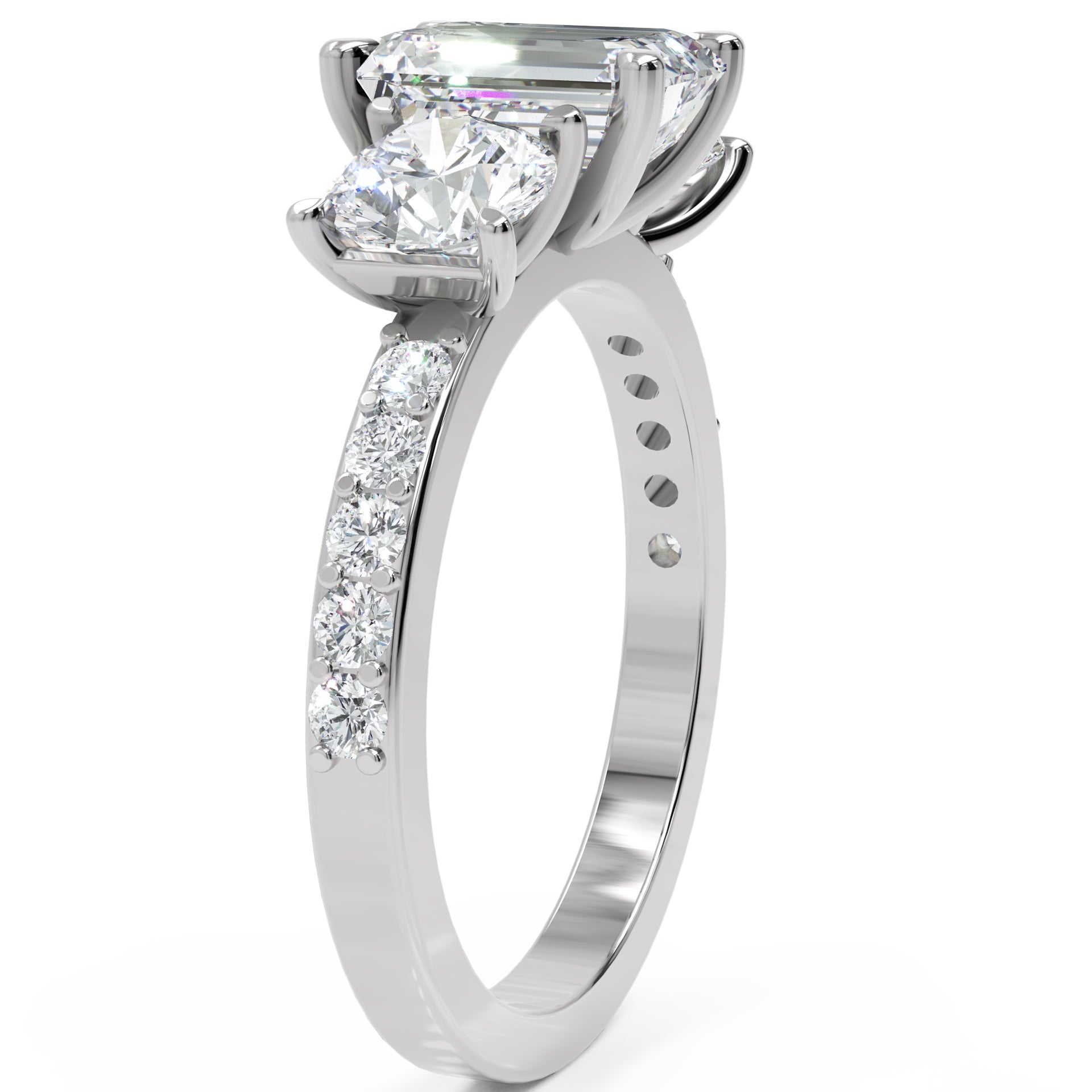 Inel de Logodnă Monaco L'Emeralde din Aur 14k cu Trei Moissanite de 2.6 ct din 14k Aur Alb - Castelo.ro