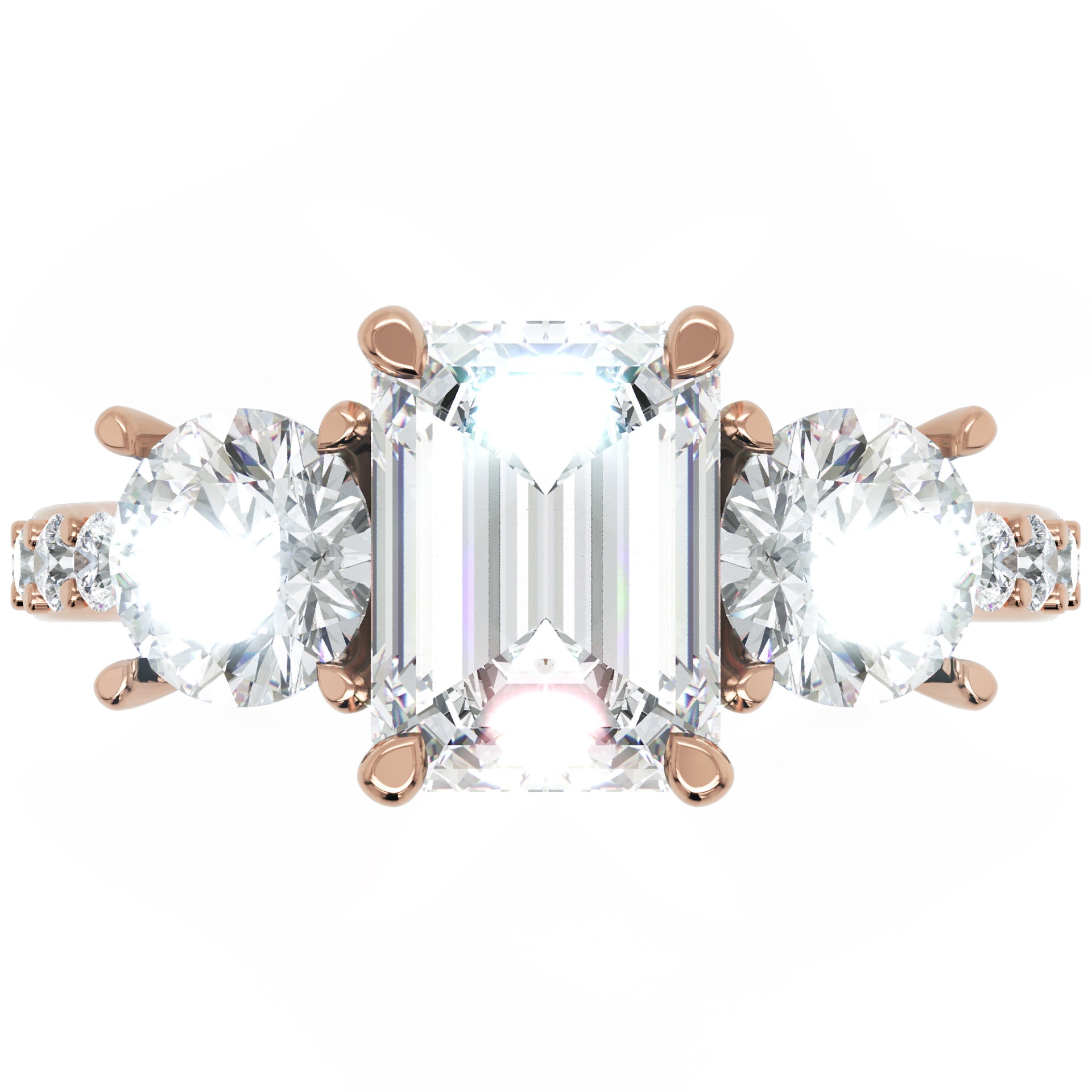 Inel de Logodnă Monaco L'Emeralde din Aur 14k cu Trei Moissanite de 2.6 ct din 14k Aur Roz - Castelo.ro