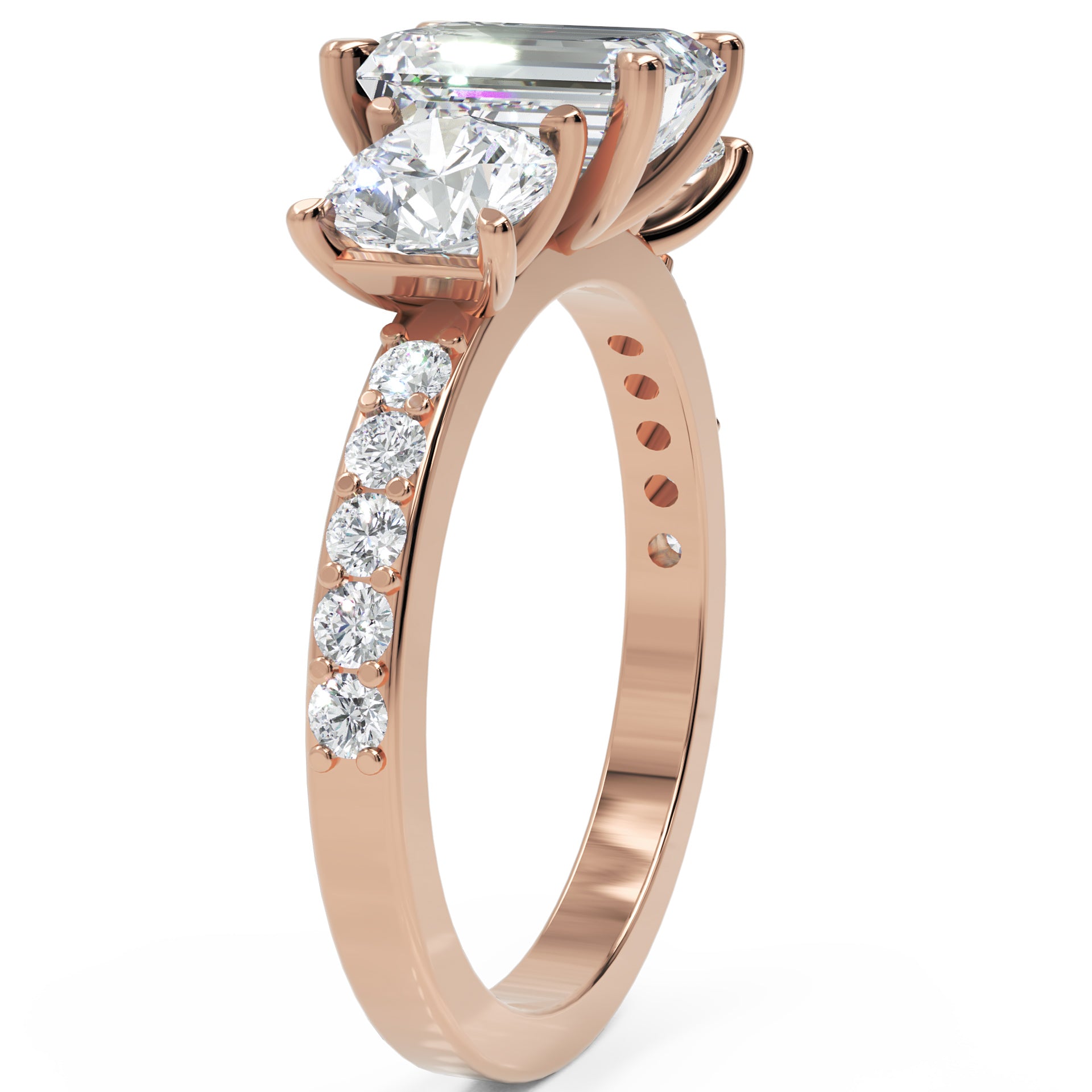 Inel de Logodnă Monaco L'Emeralde din Aur 14k cu Trei Moissanite de 2.6 ct din 14k Aur Roz - Castelo.ro