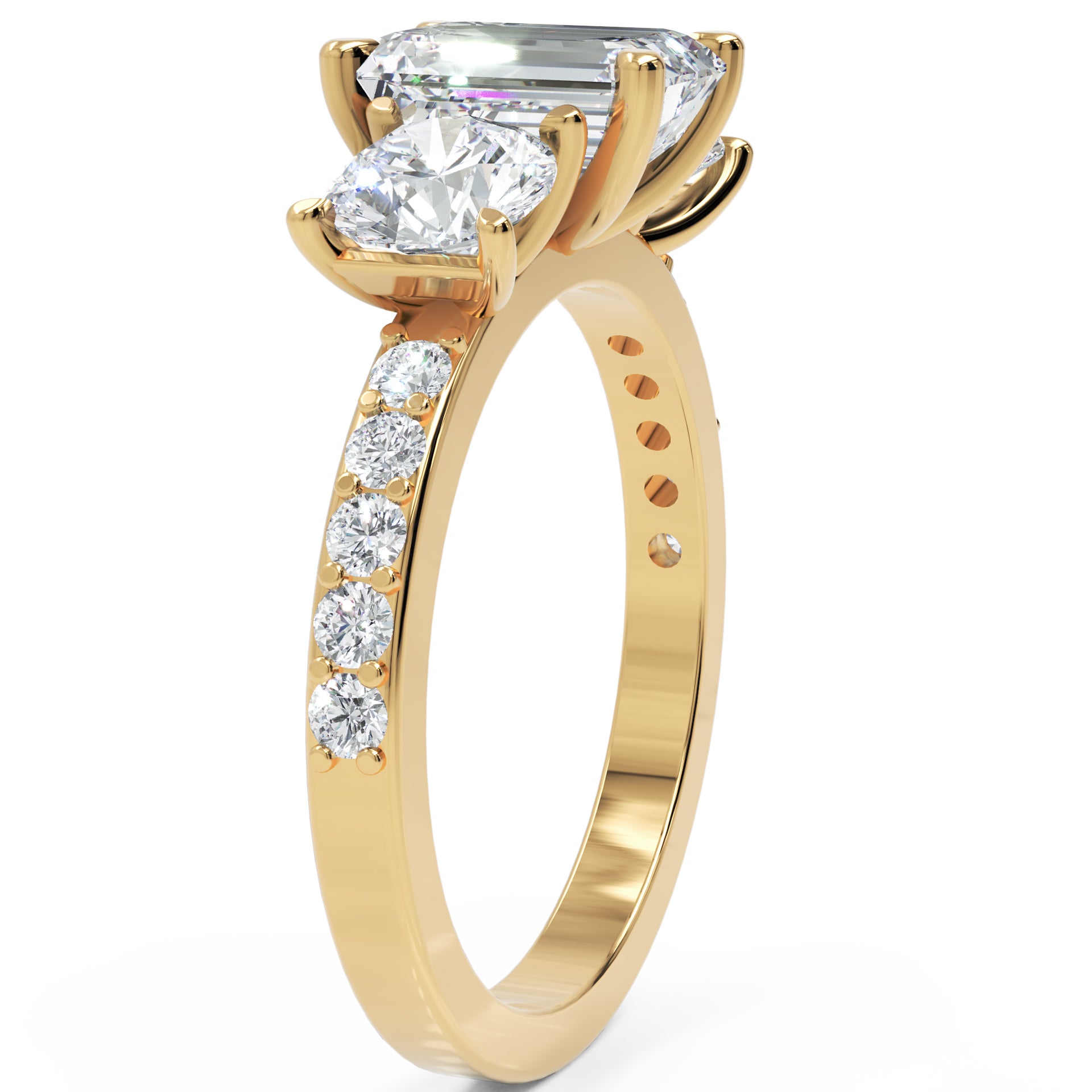 Inel de Logodnă Monaco L'Emeralde din Aur 14k cu Trei Moissanite de 2.6 ct din 14k Aur Galben - Castelo.ro