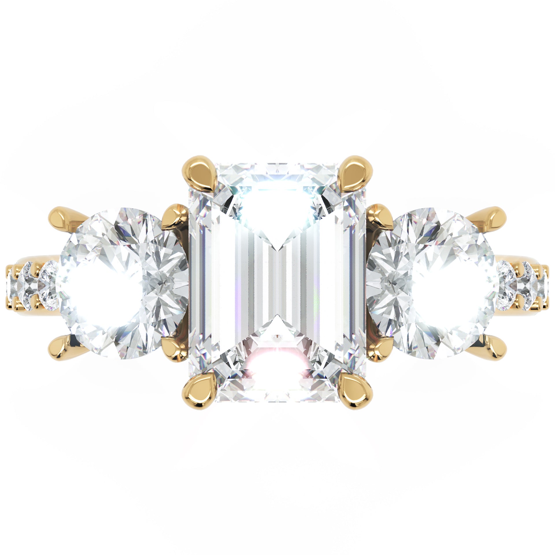 Inel de Logodnă Monaco L'Emeralde din Aur 14k cu Trei Moissanite de 2.6 ct din 14k Aur Galben - Castelo.ro