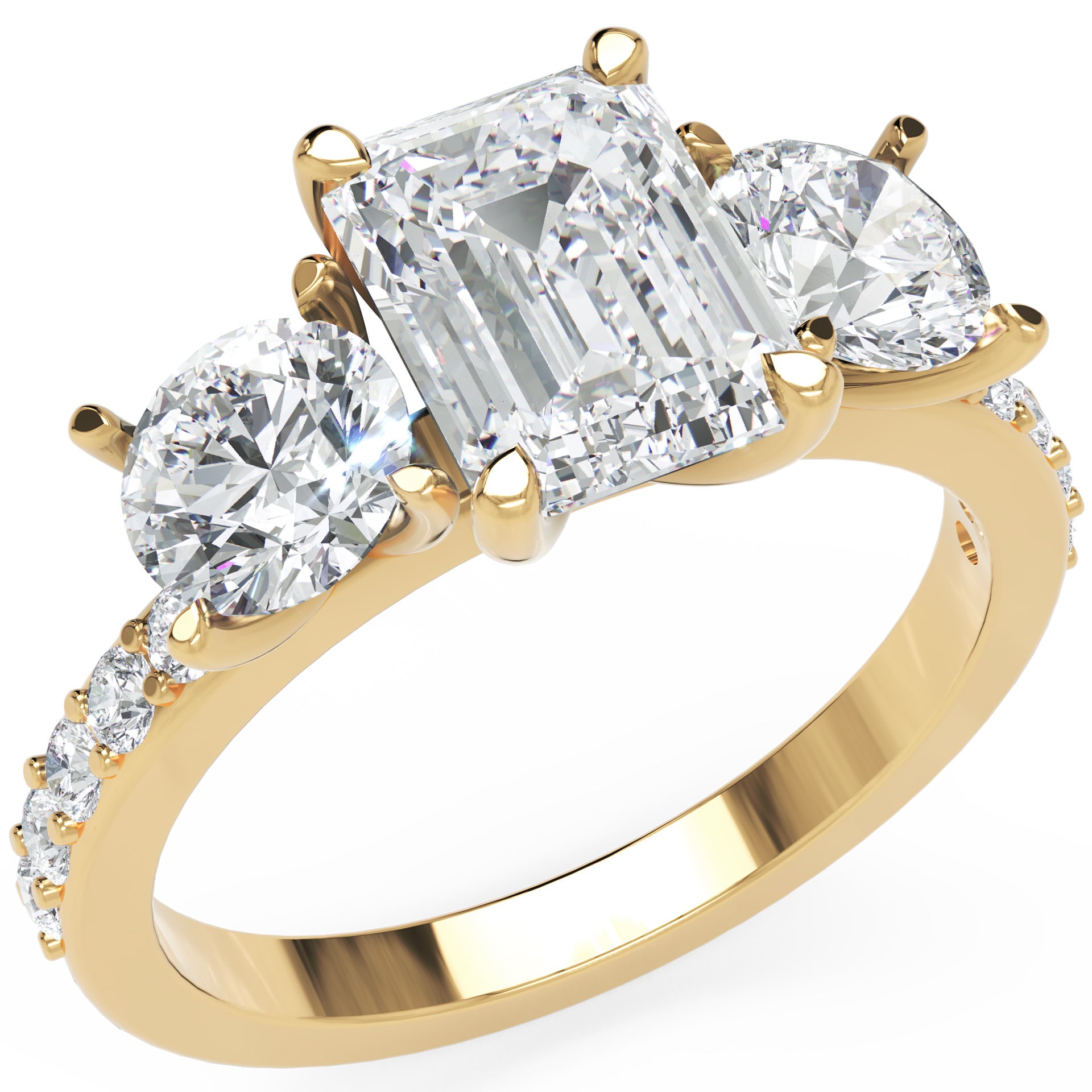 Inel de Logodnă Monaco L'Emeralde din Aur 14k cu Trei Moissanite de 2.6 ct din 14k Aur Galben - Castelo.ro