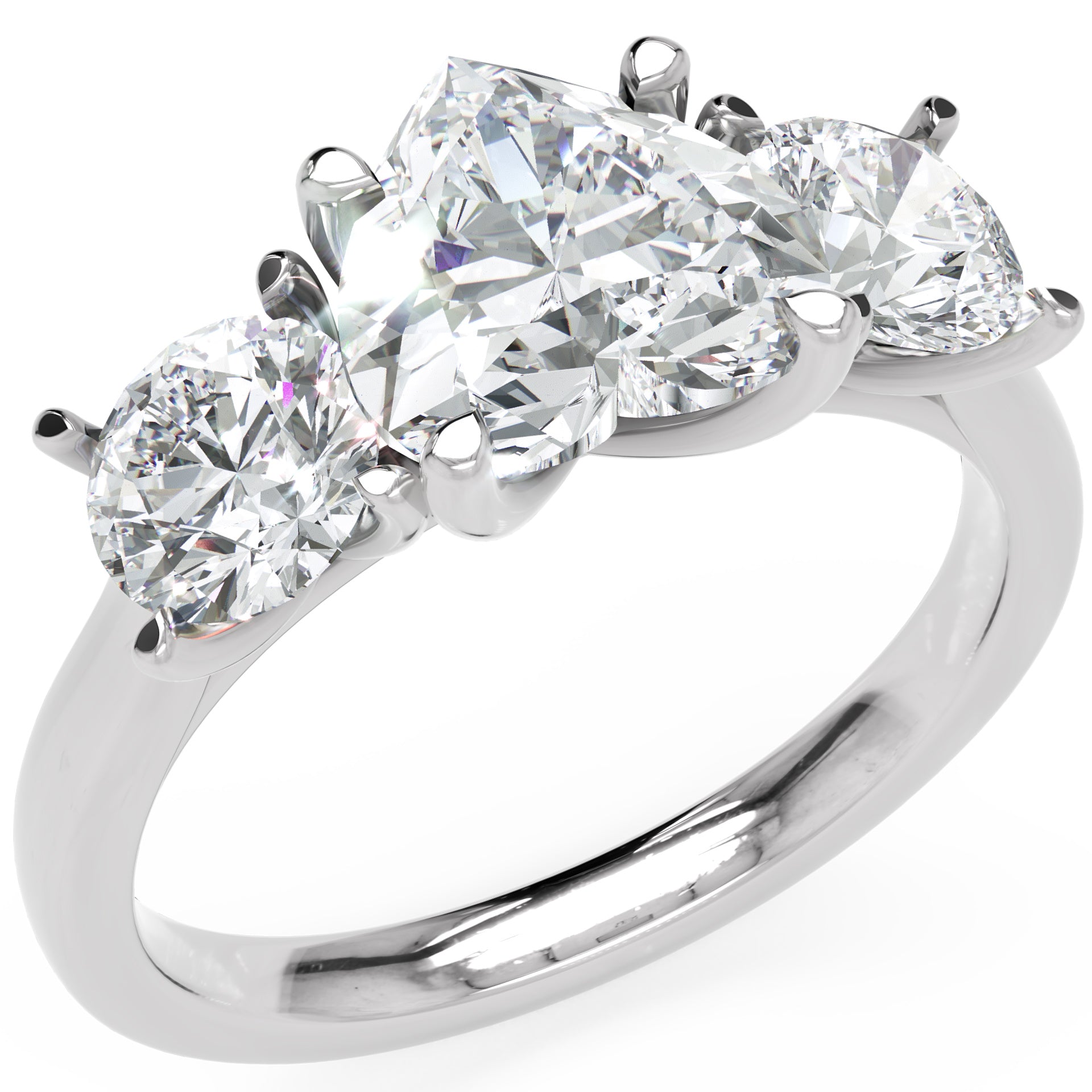 Inel de Logodnă Forever Heart din Aur 14k cu Trei Moissanite de 2.4 ct din 14k Aur Alb - Castelo.ro