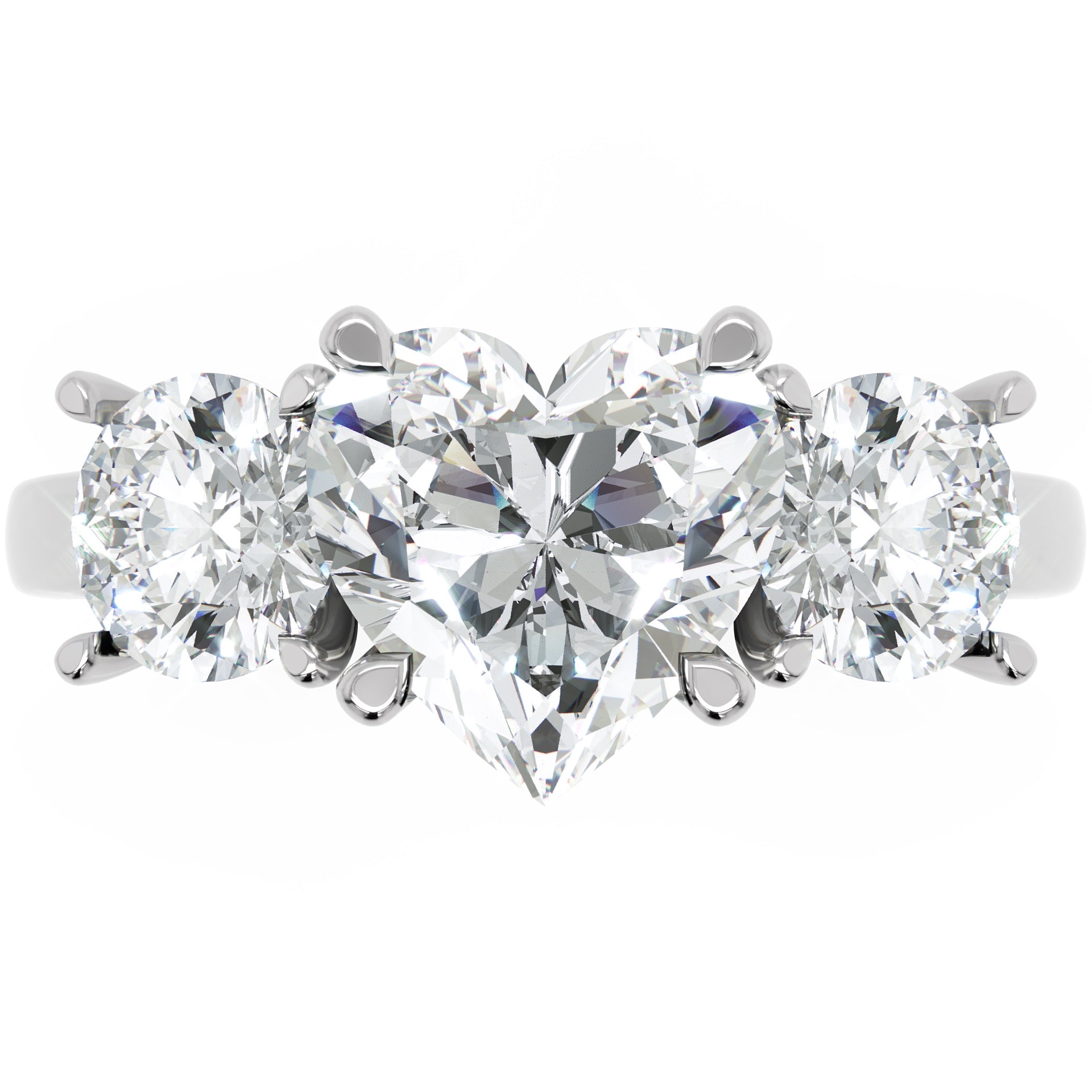 Inel de Logodnă Forever Heart din Aur 14k cu Trei Moissanite de 2.4 ct din 14k Aur Alb - Castelo.ro