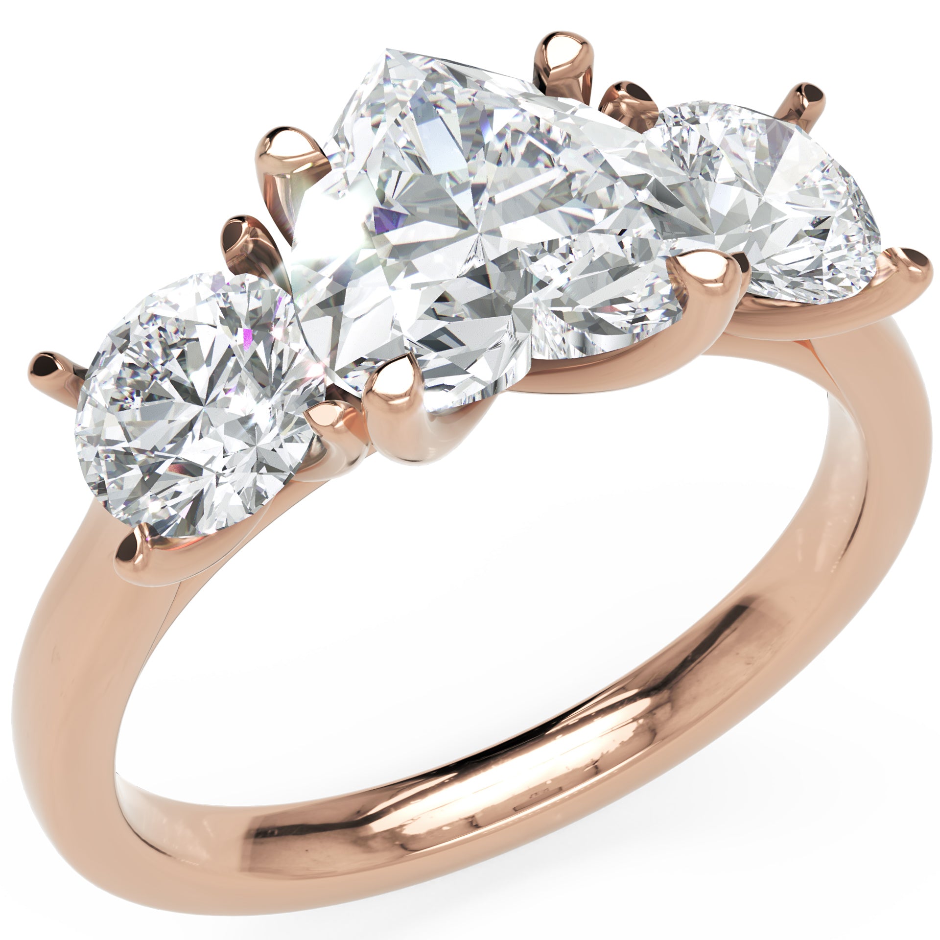 Inel de Logodnă Forever Heart din Aur 14k cu Trei Moissanite de 2.4 ct din 14k Aur Roz - Castelo.ro