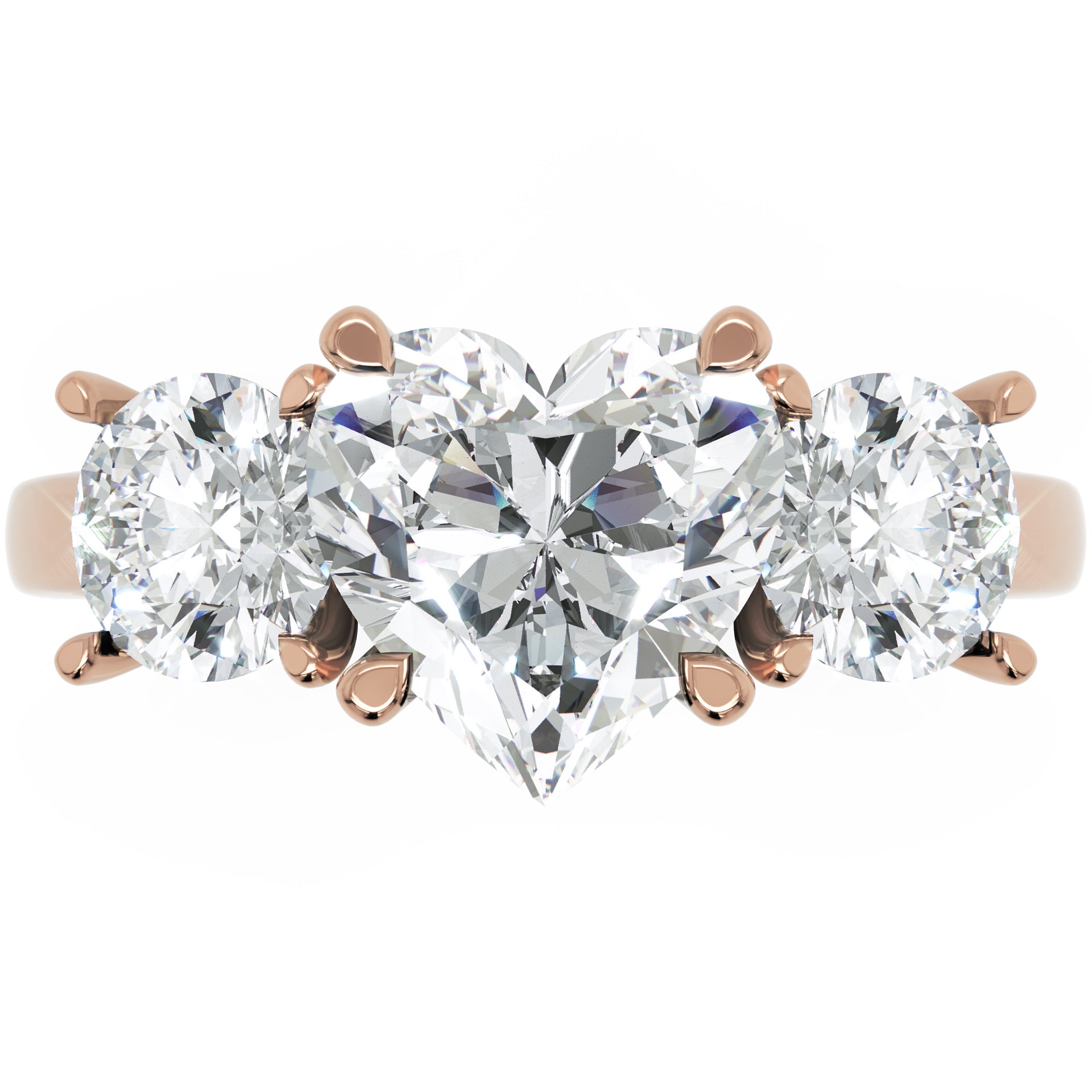 Inel de Logodnă Forever Heart din Aur 14k cu Trei Moissanite de 2.4 ct din 14k Aur Roz - Castelo.ro
