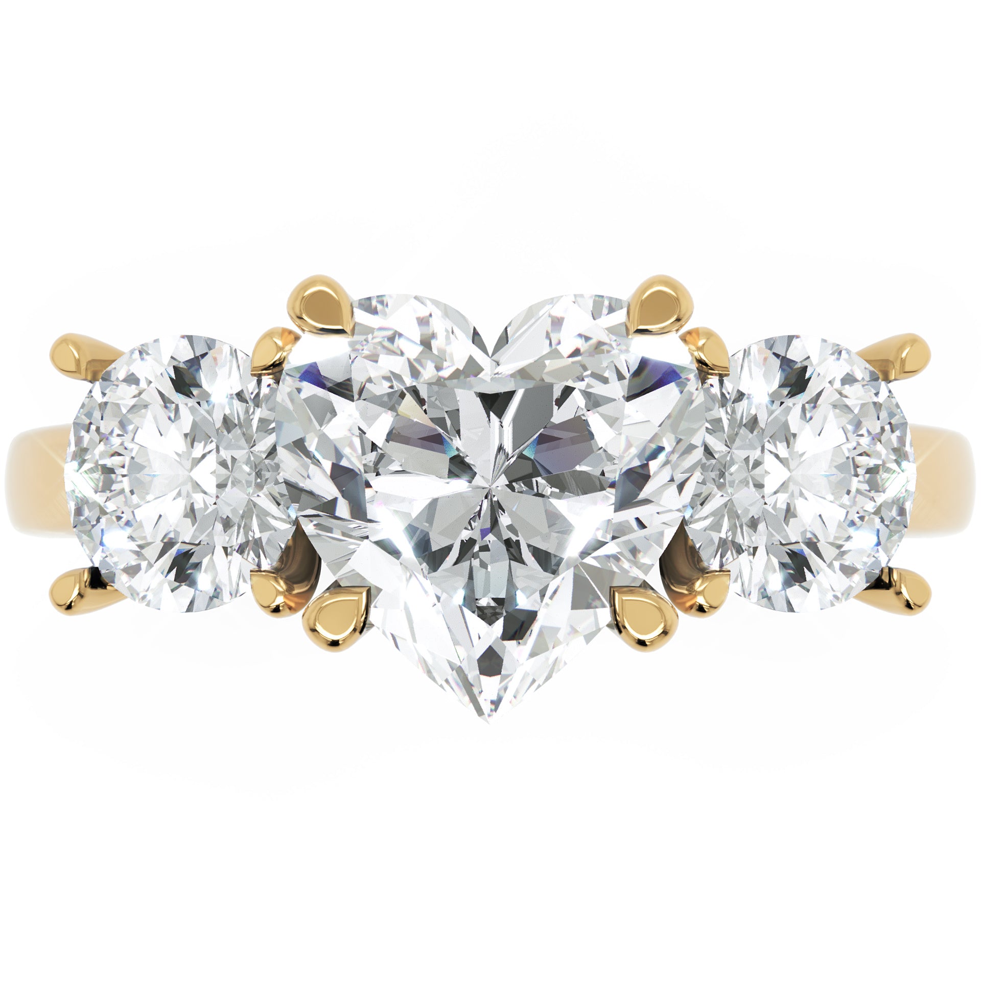Inel de Logodnă Forever Heart din Aur 14k cu Trei Moissanite de 2.4 ct din 14k Aur Galben - Castelo.ro