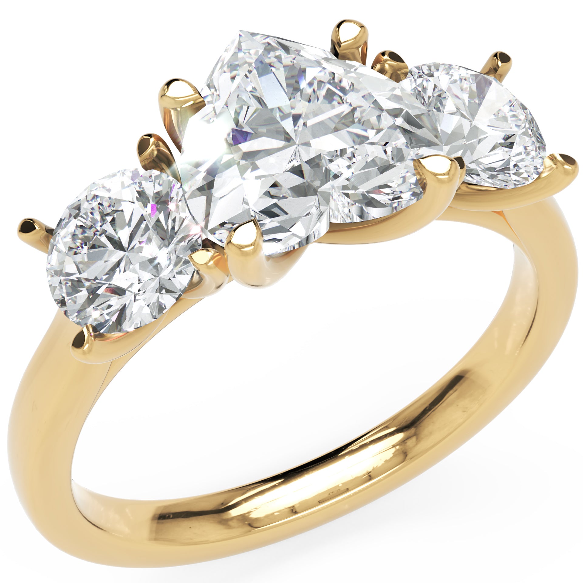 Inel de Logodnă Forever Heart din Aur 14k cu Trei Moissanite de 2.4 ct din 14k Aur Galben - Castelo.ro