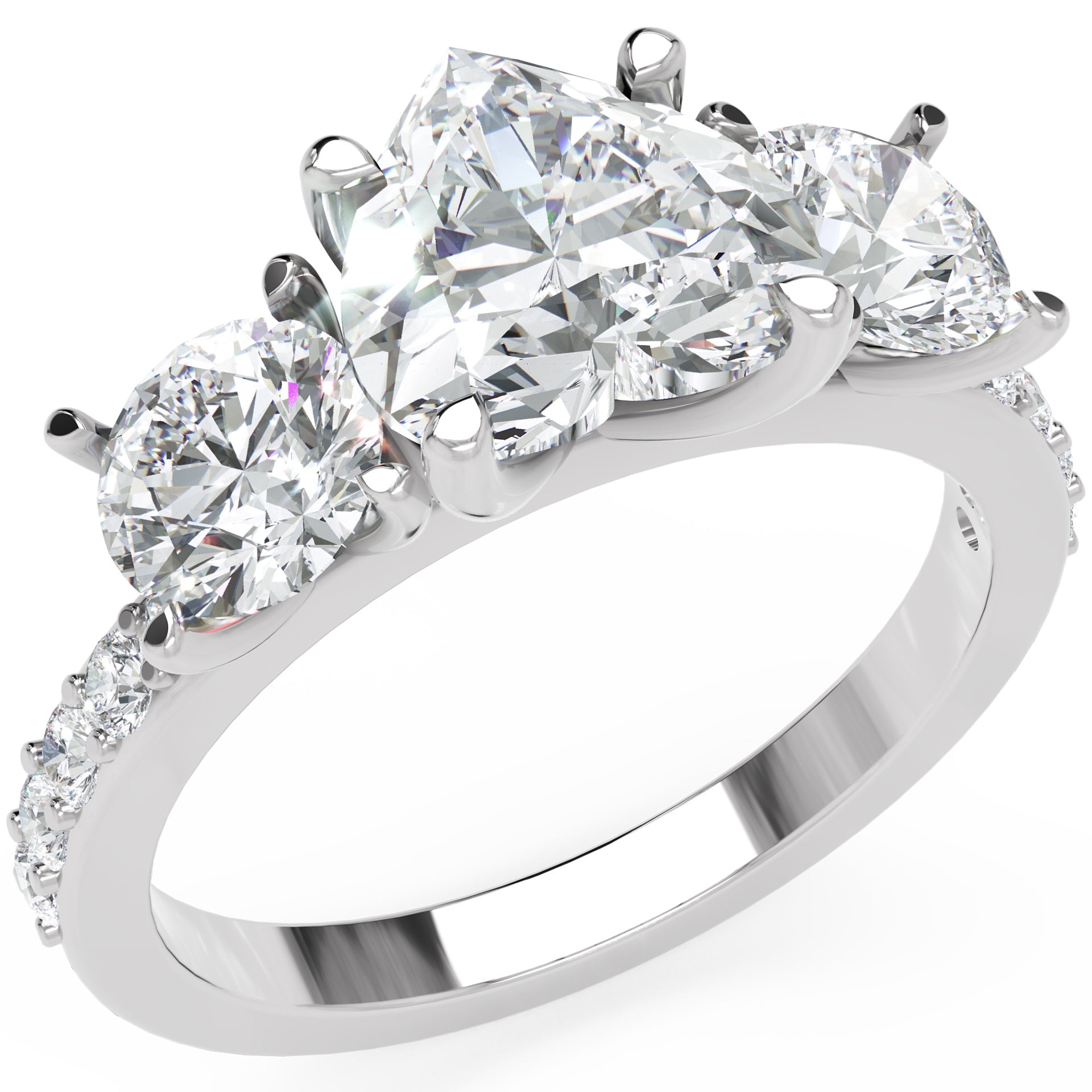 Inel de Logodnă Heart Pave cu Trei Moissanite de 2.6 ct din Platina - Castelo.ro