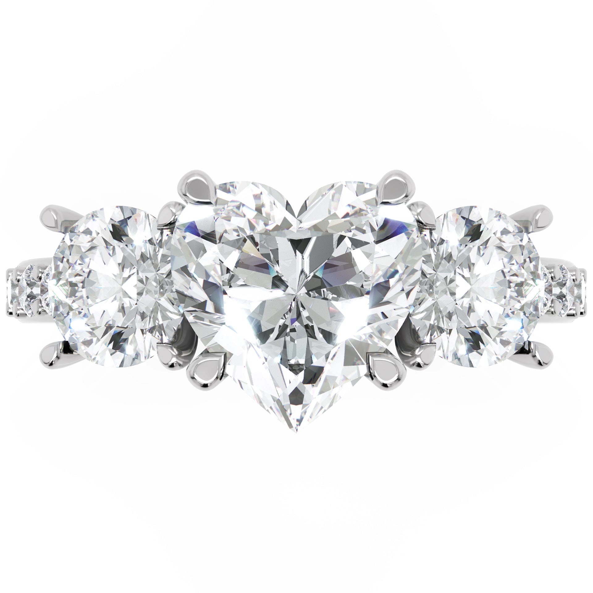 Inel de Logodnă Heart Pave cu Trei Moissanite de 2.6 ct din Platina - Castelo.ro