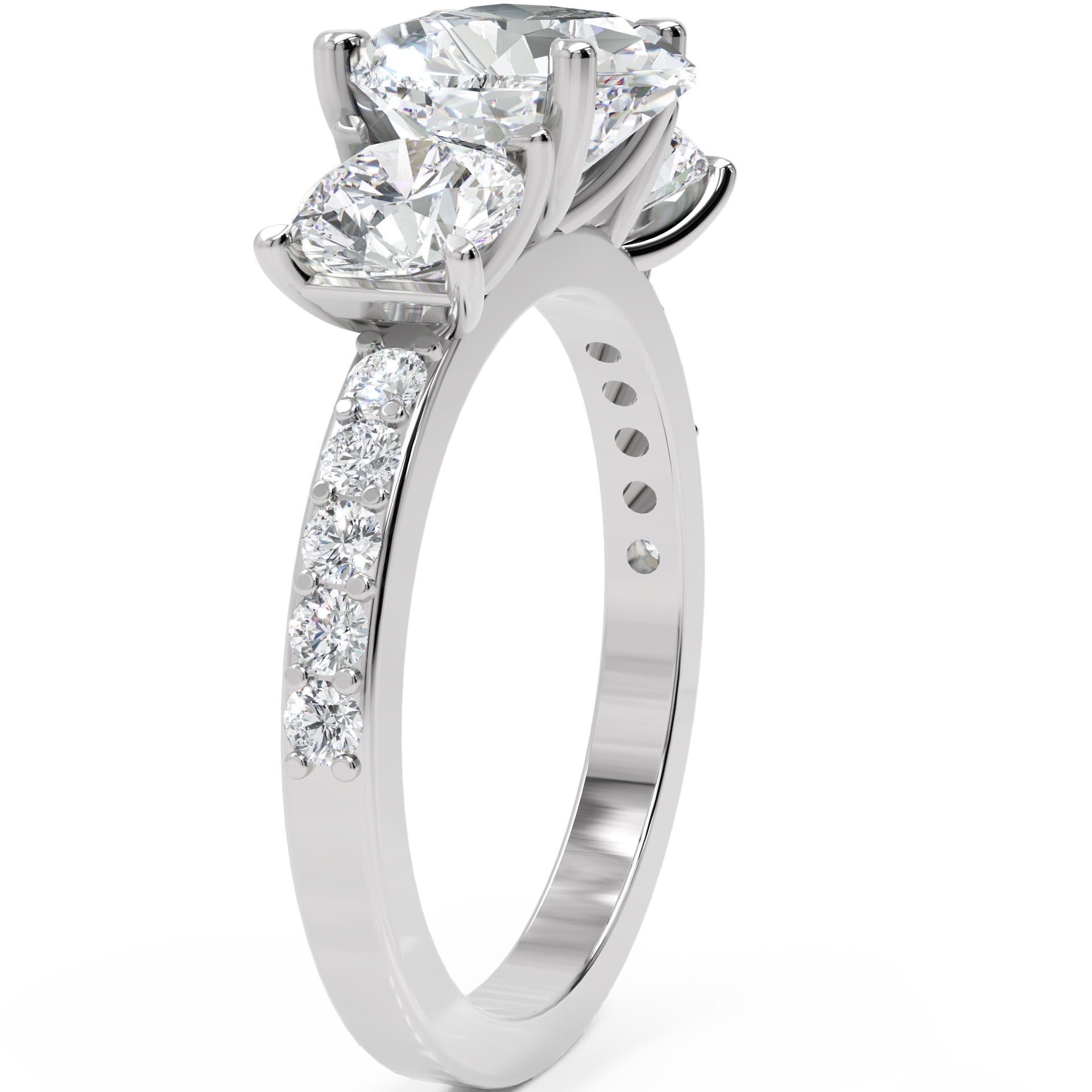 Inel de Logodnă Heart Pave cu Trei Moissanite de 2.6 ct din Platina - Castelo.ro
