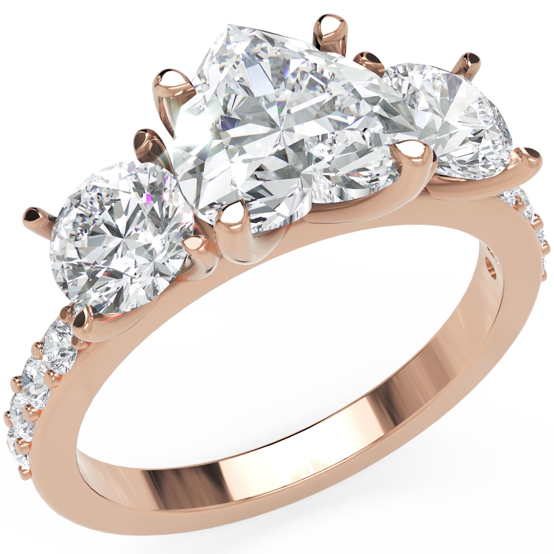 Inel de Logodnă Heart Pave cu Trei Moissanite de 2.6 ct din 18k Aur Roz - Castelo.ro