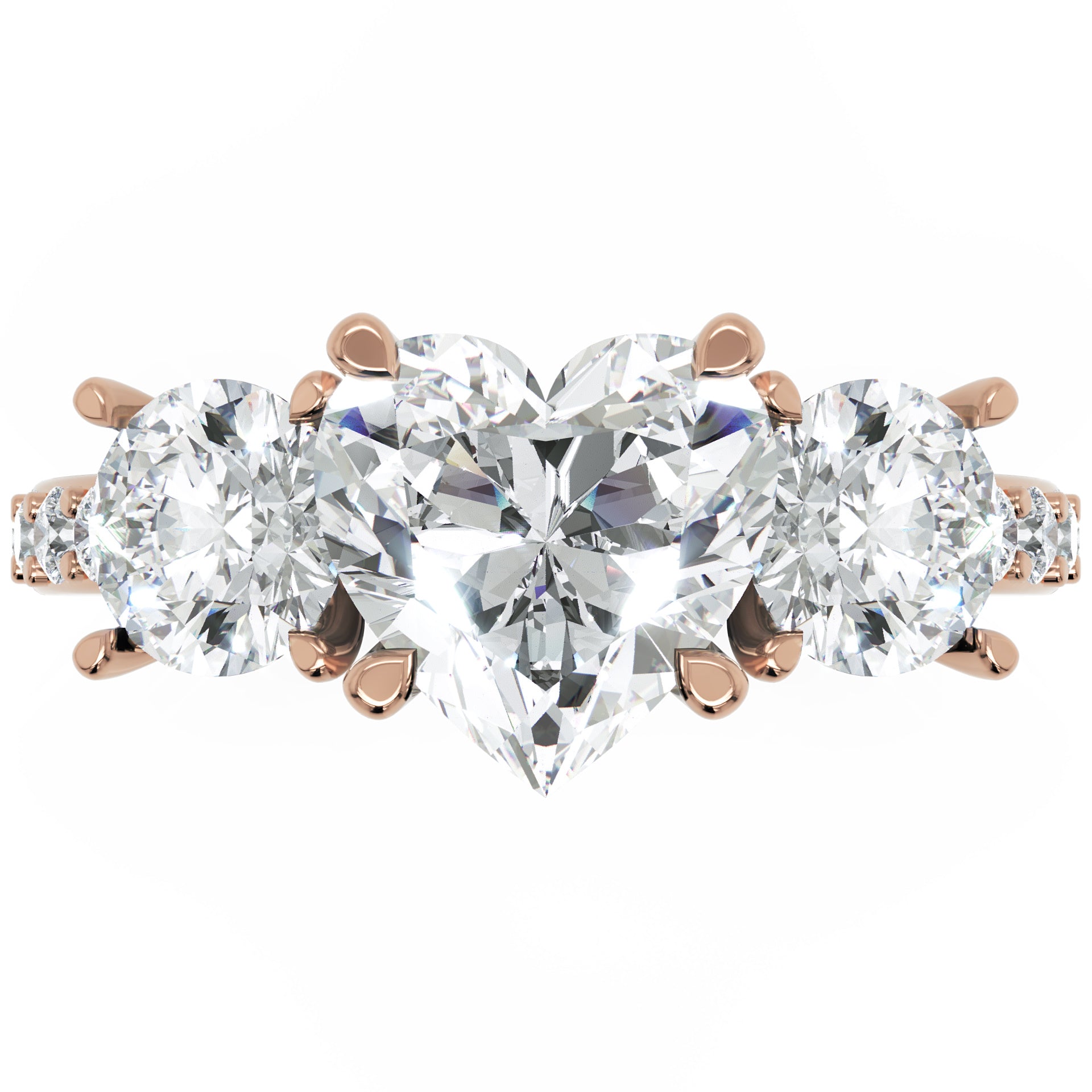 Inel de Logodnă Heart Pave cu Trei Moissanite de 2.6 ct din 18k Aur Roz - Castelo.ro