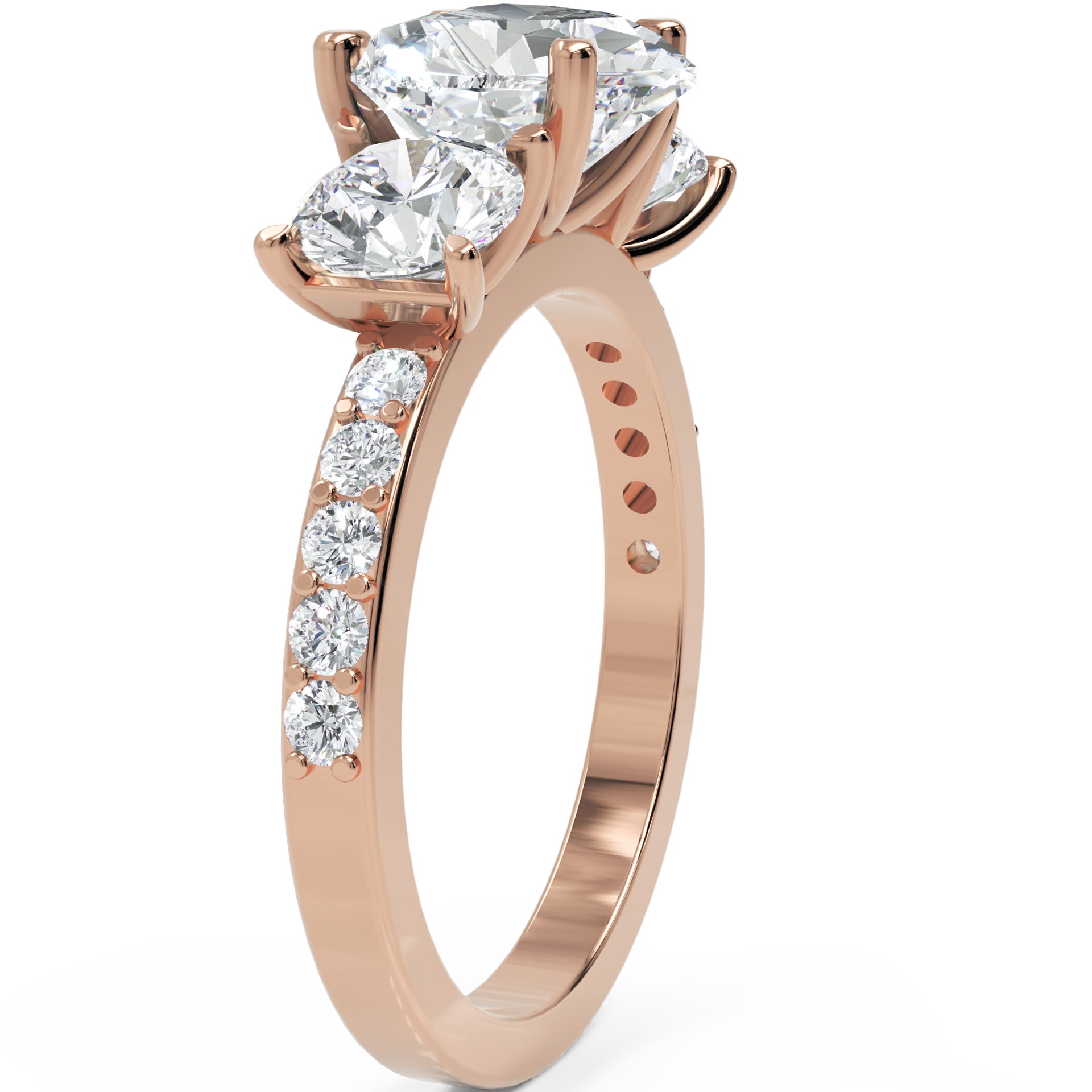Inel de Logodnă Heart Pave cu Trei Moissanite de 2.6 ct din 18k Aur Roz - Castelo.ro