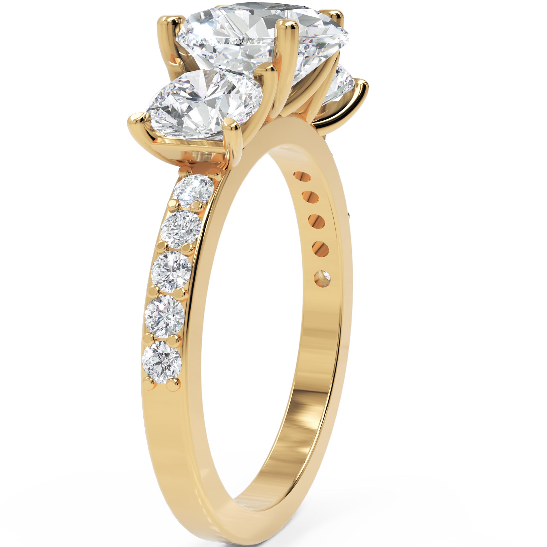 Inel de Logodnă Heart Pave cu Trei Moissanite de 2.6 ct din 18k Aur Galben - Castelo.ro
