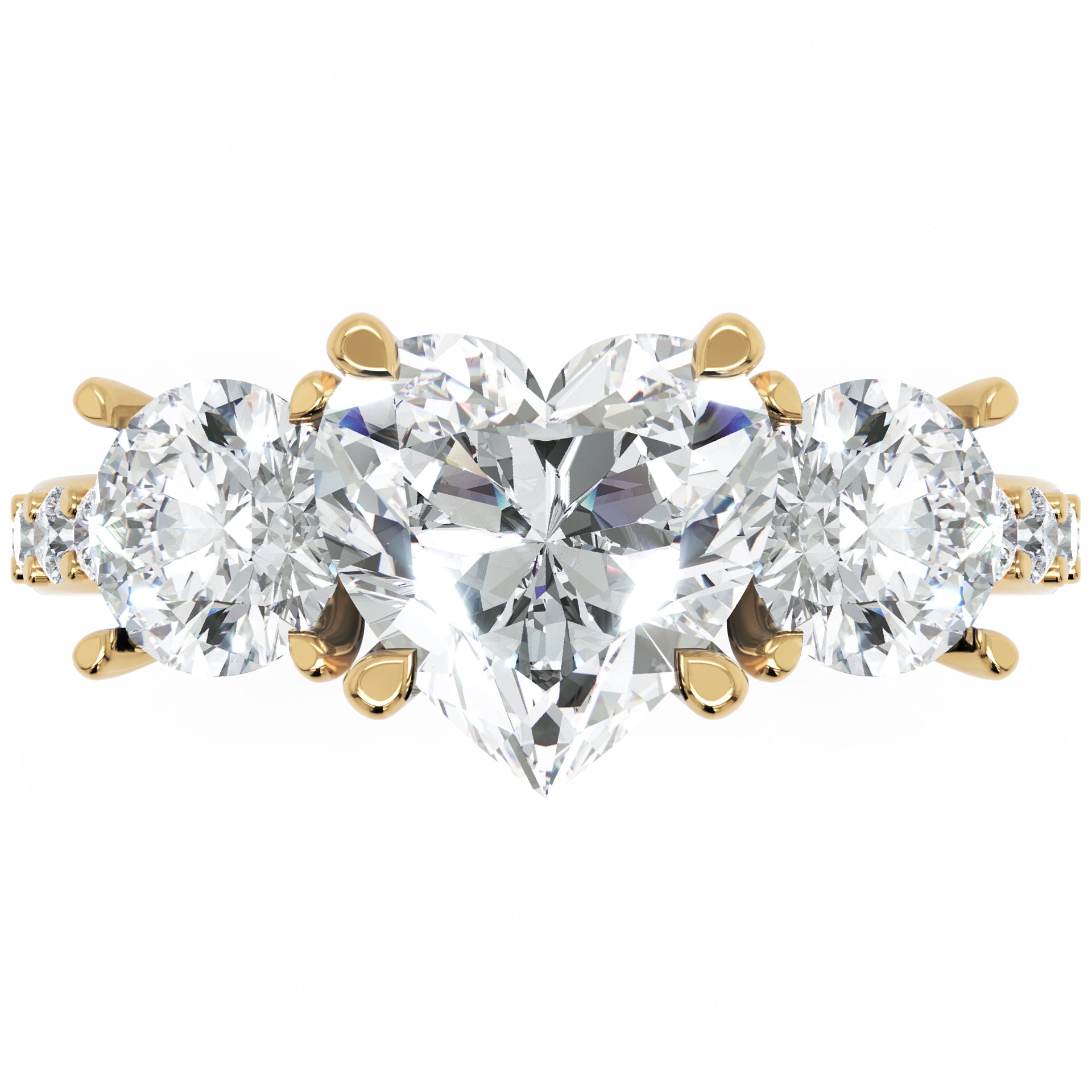 Inel de Logodnă Heart Pave cu Trei Moissanite de 2.6 ct din 18k Aur Galben - Castelo.ro