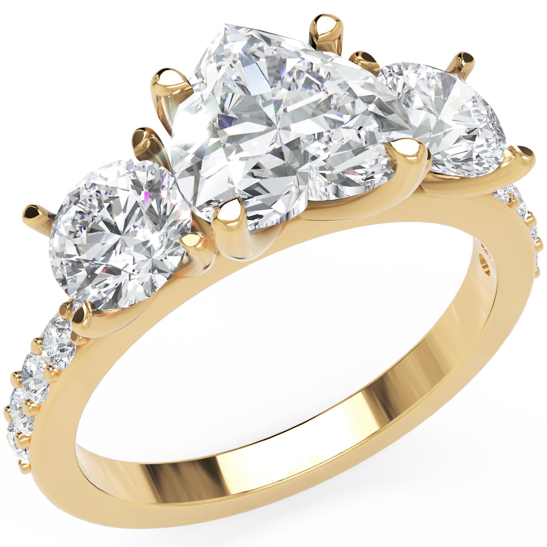 Inel de Logodnă Heart Pave cu Trei Moissanite de 2.6 ct din 18k Aur Galben - Castelo.ro