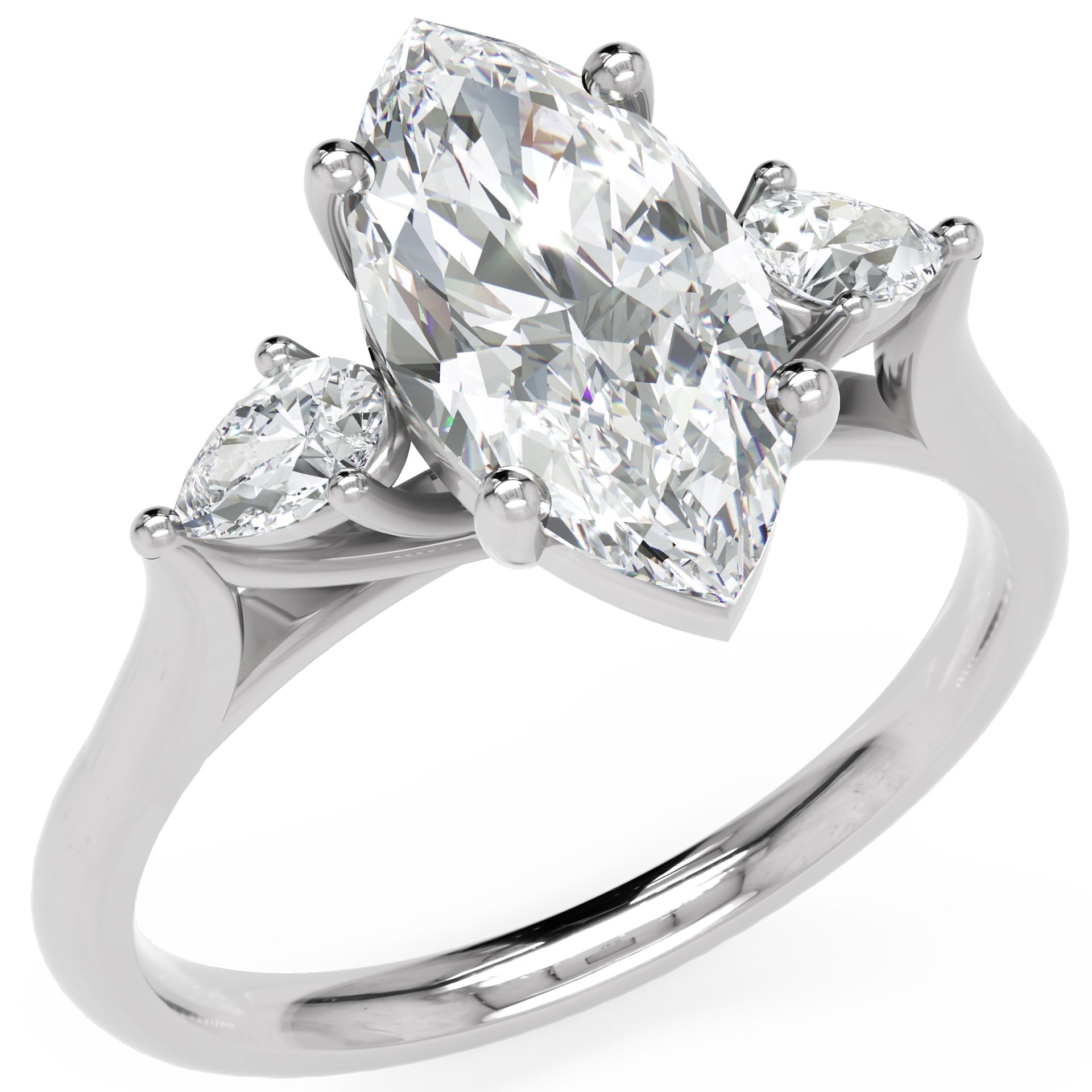 Inel de Logodnă Heart Pave din Aur 14k cu Trei Moissanite de 2.6 ct din 14k Aur Alb - Castelo.ro