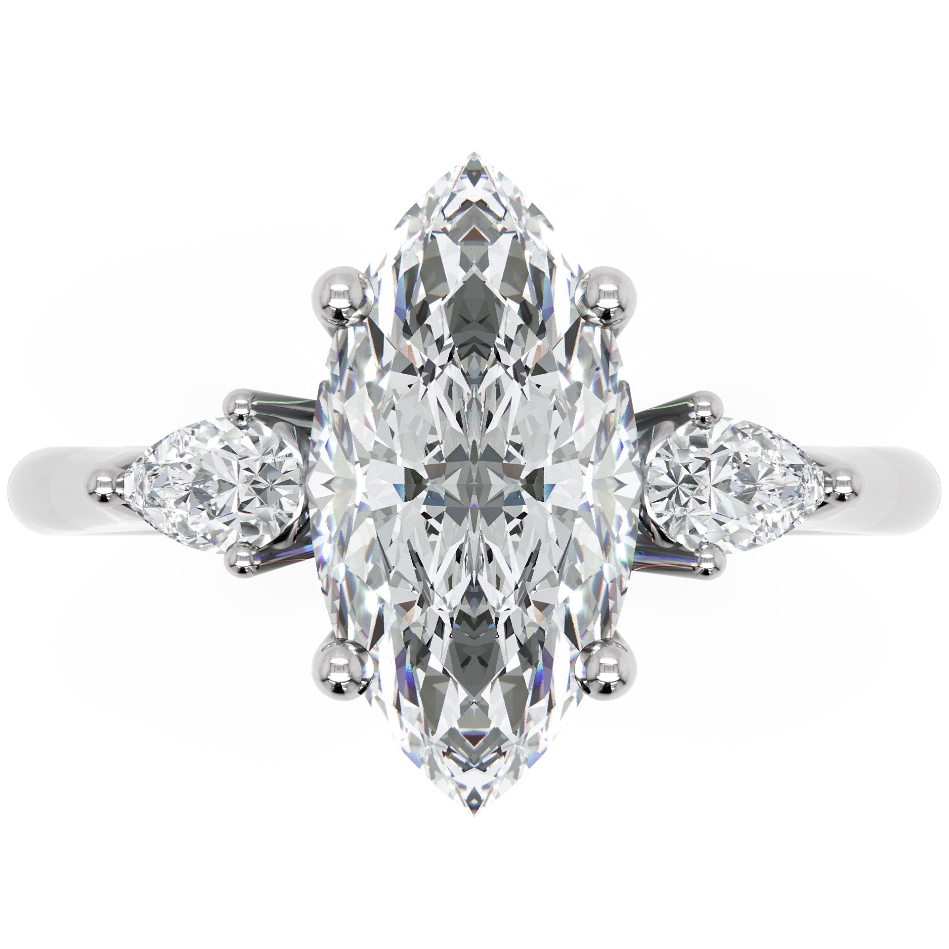 Inel de Logodnă Heart Pave din Aur 14k cu Trei Moissanite de 2.6 ct din 14k Aur Alb - Castelo.ro