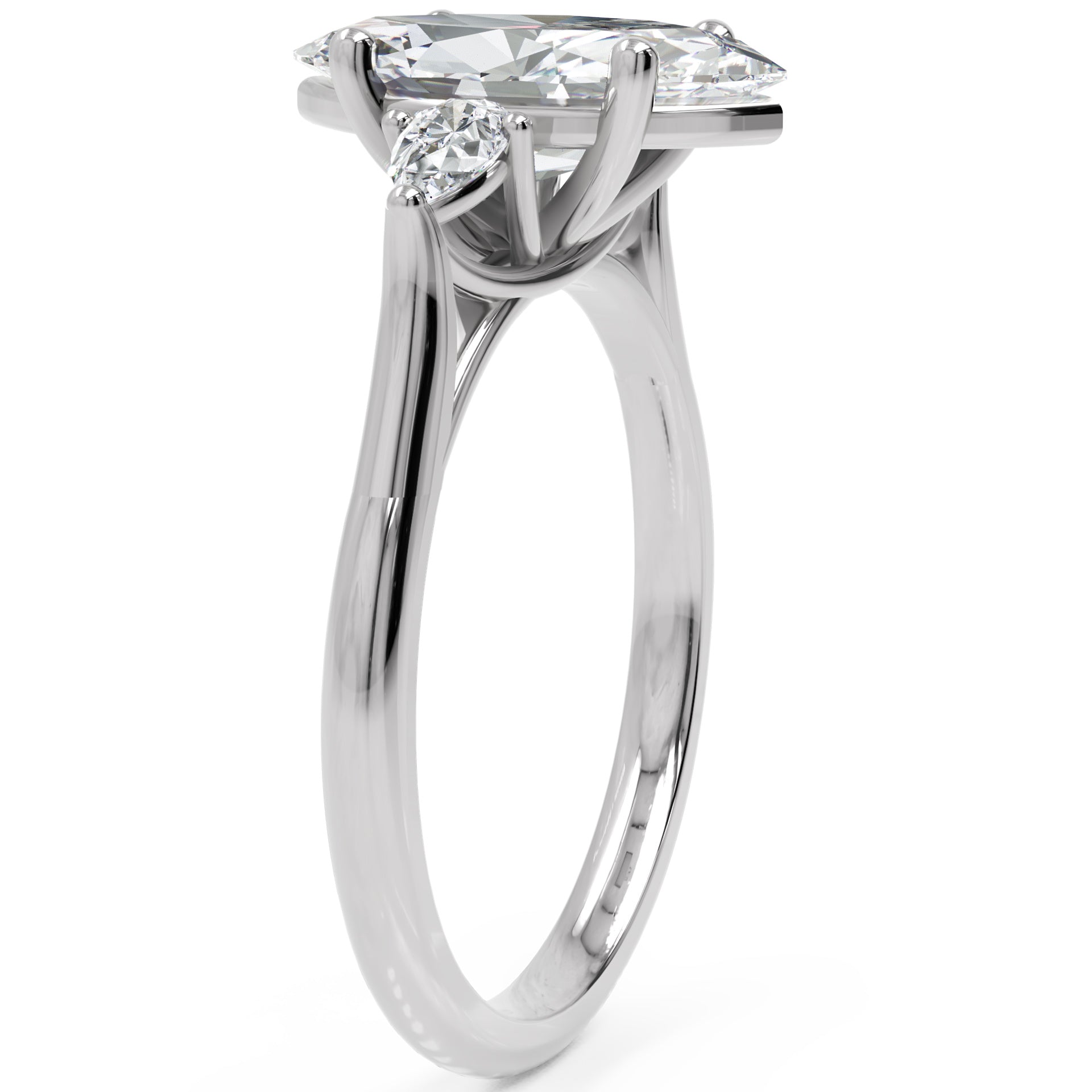 Inel de Logodnă Heart Pave din Aur 14k cu Trei Moissanite de 2.6 ct din 14k Aur Alb - Castelo.ro