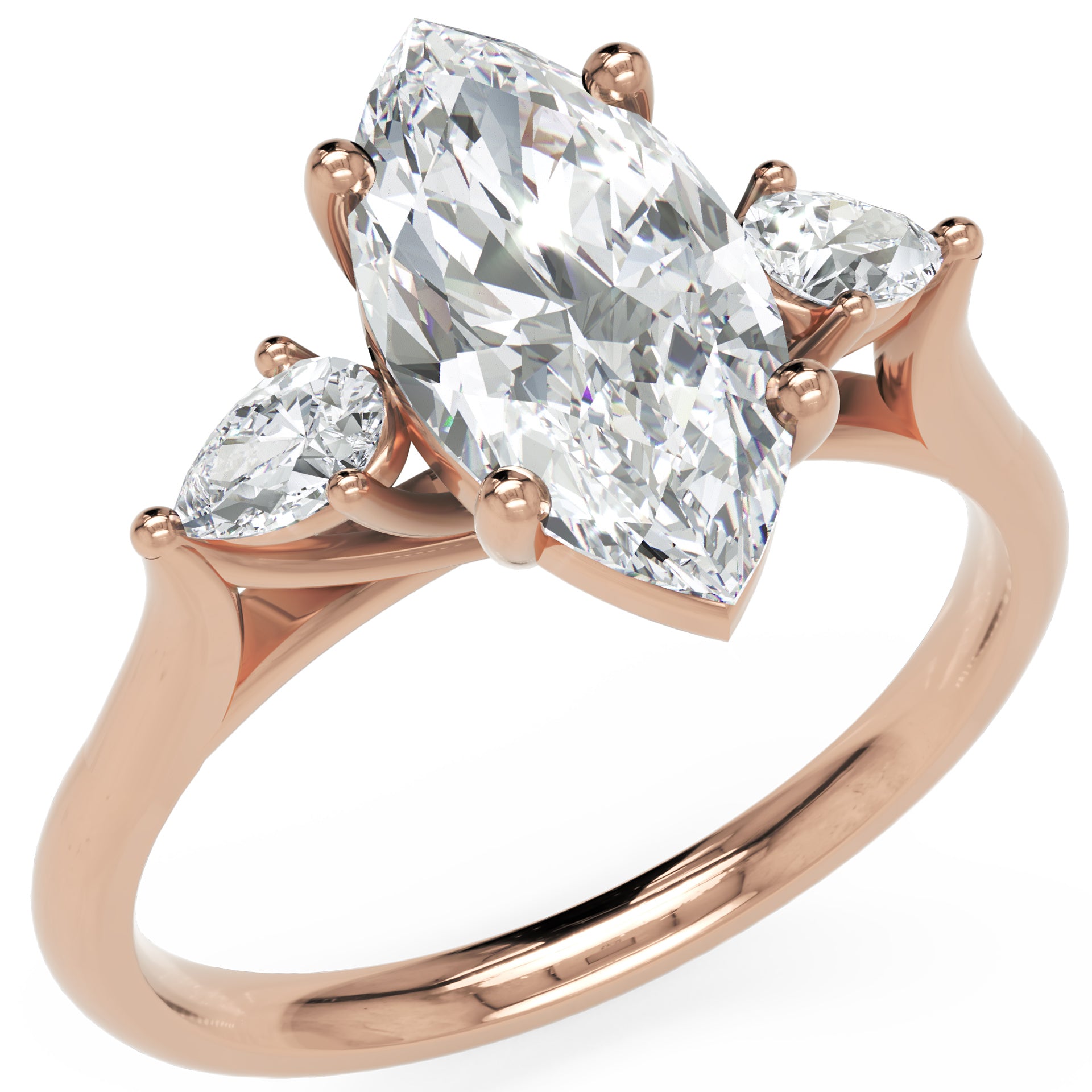 Inel de Logodnă Heart Pave din Aur 14k cu Trei Moissanite de 2.6 ct din 14k Aur Roz - Castelo.ro