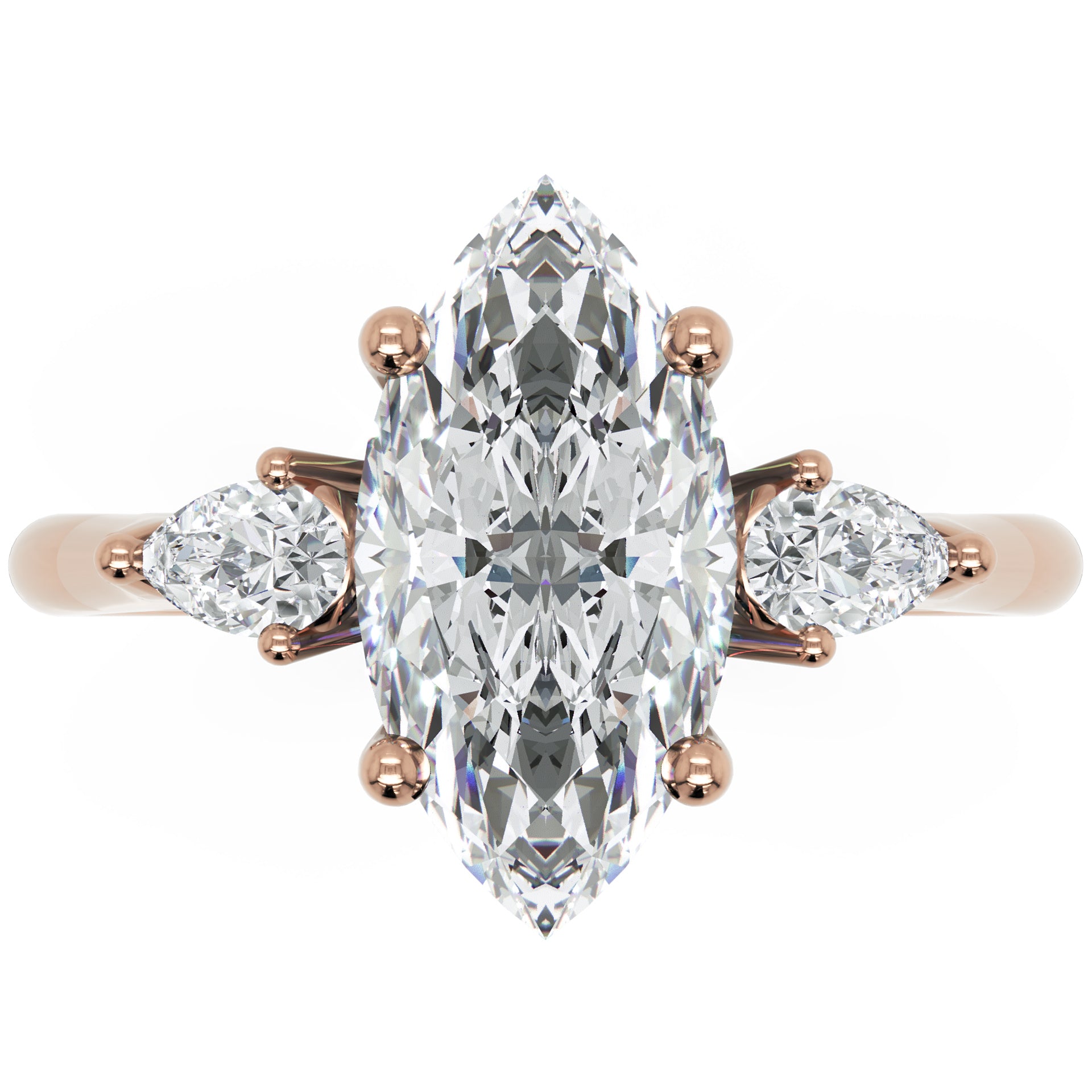Inel de Logodnă Heart Pave din Aur 14k cu Trei Moissanite de 2.6 ct din 14k Aur Roz - Castelo.ro